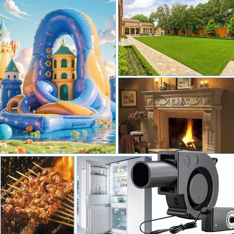 NAVESO Wentylator radiowy 12 V, wentylator turbinowy 12 V, wentylator turbo z regulatorem prędkości i wylotem powietrza, wentylator odśrodkowy, regulowany wentylator chłodzący do urządzeń BBQ