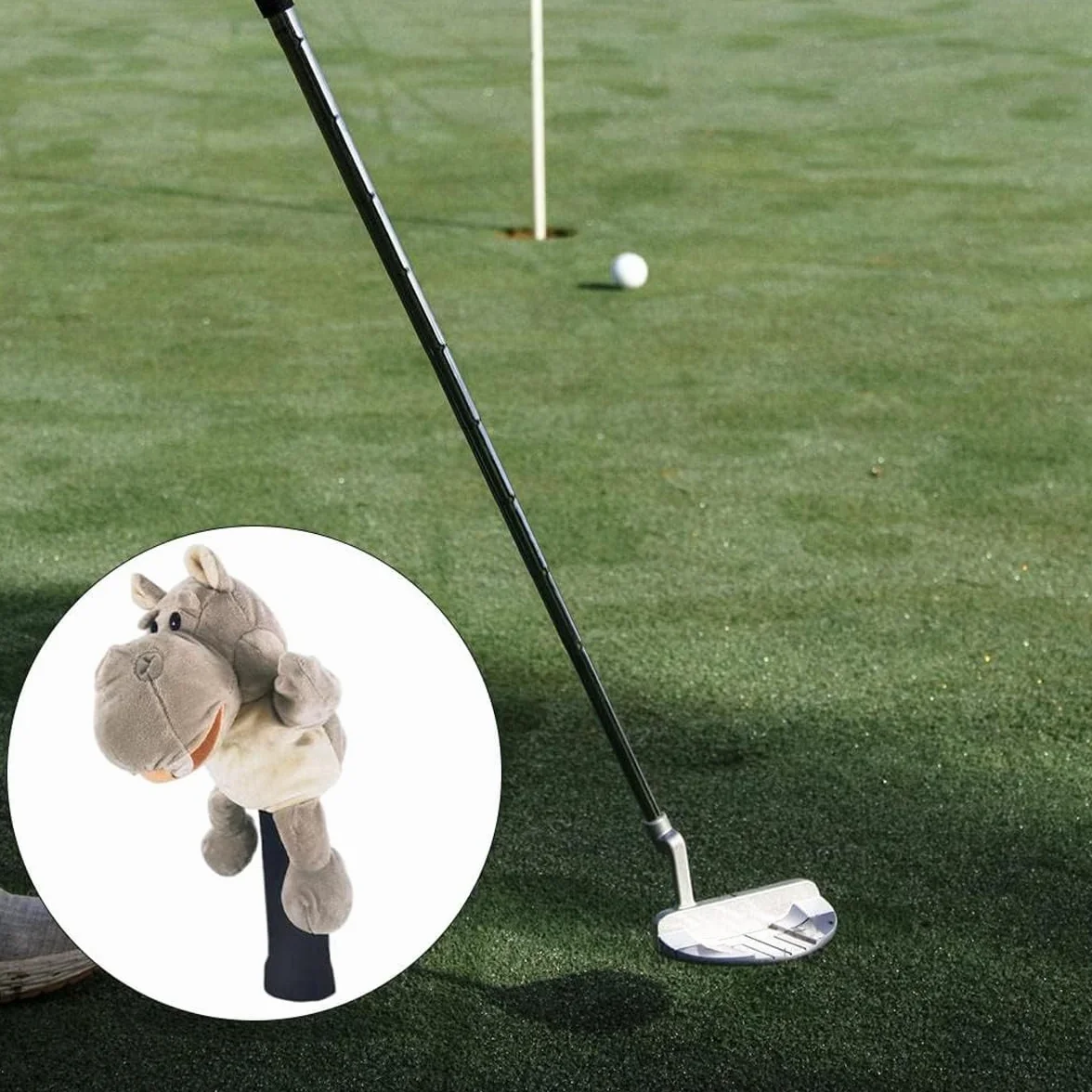 Alnicov Szary pokrowiec na główkę kija golfowego w kształcie hipopotama Nowatorski pokrowiec na główkę kierowcy Animal Driver Uniwersalne akcesoria ochronne do kijów golfowych