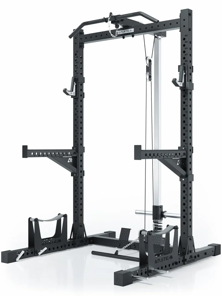 ATLETICA R7 Rider Plate Load Squat Rack z podciągnięciem modułowa rozbudowa Deadlift Station dwie wysokości