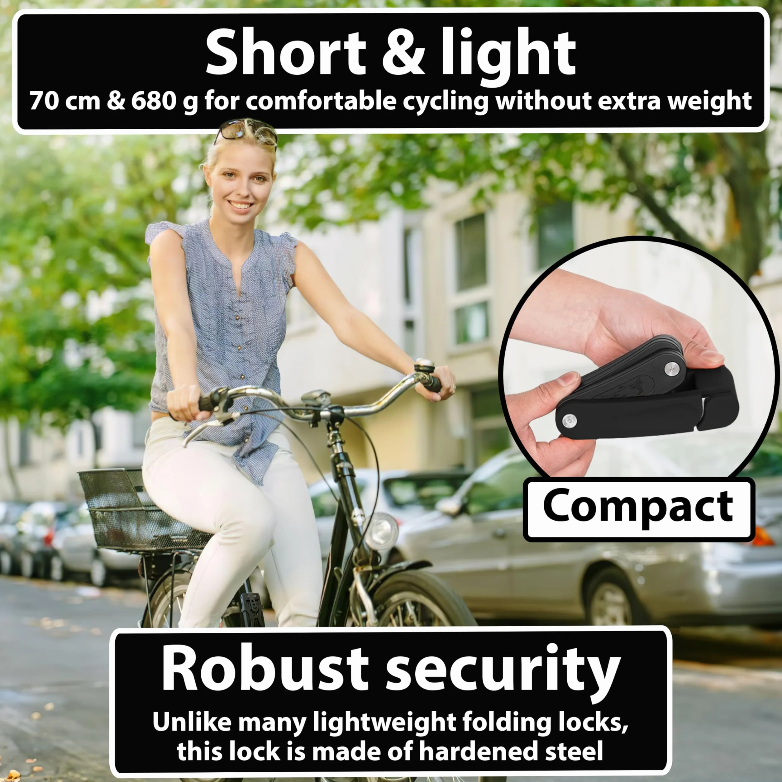 KOHLBURG lekkie zapięcie składane rowerowe z hartowanej stali 680g 70cm