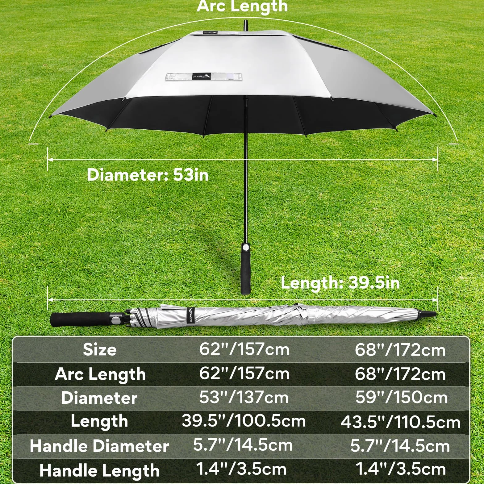 ZOMAKE Parasol golfowy UV 68 cali Upf 50+ Wiatroodporny Samootwierający Wentylowany Czarny