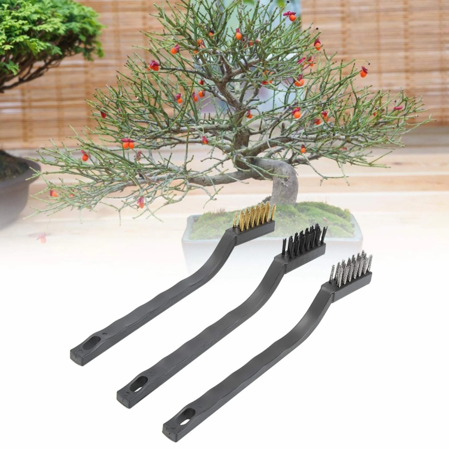 CHENGGONG Antypoślizgowa szczotka do bonsai z uchwytem z tworzywa sztucznego, odporny na zużycie drut do czyszczenia, narzędzie do czyszczenia szczotek ogrodowych, burr bonsai