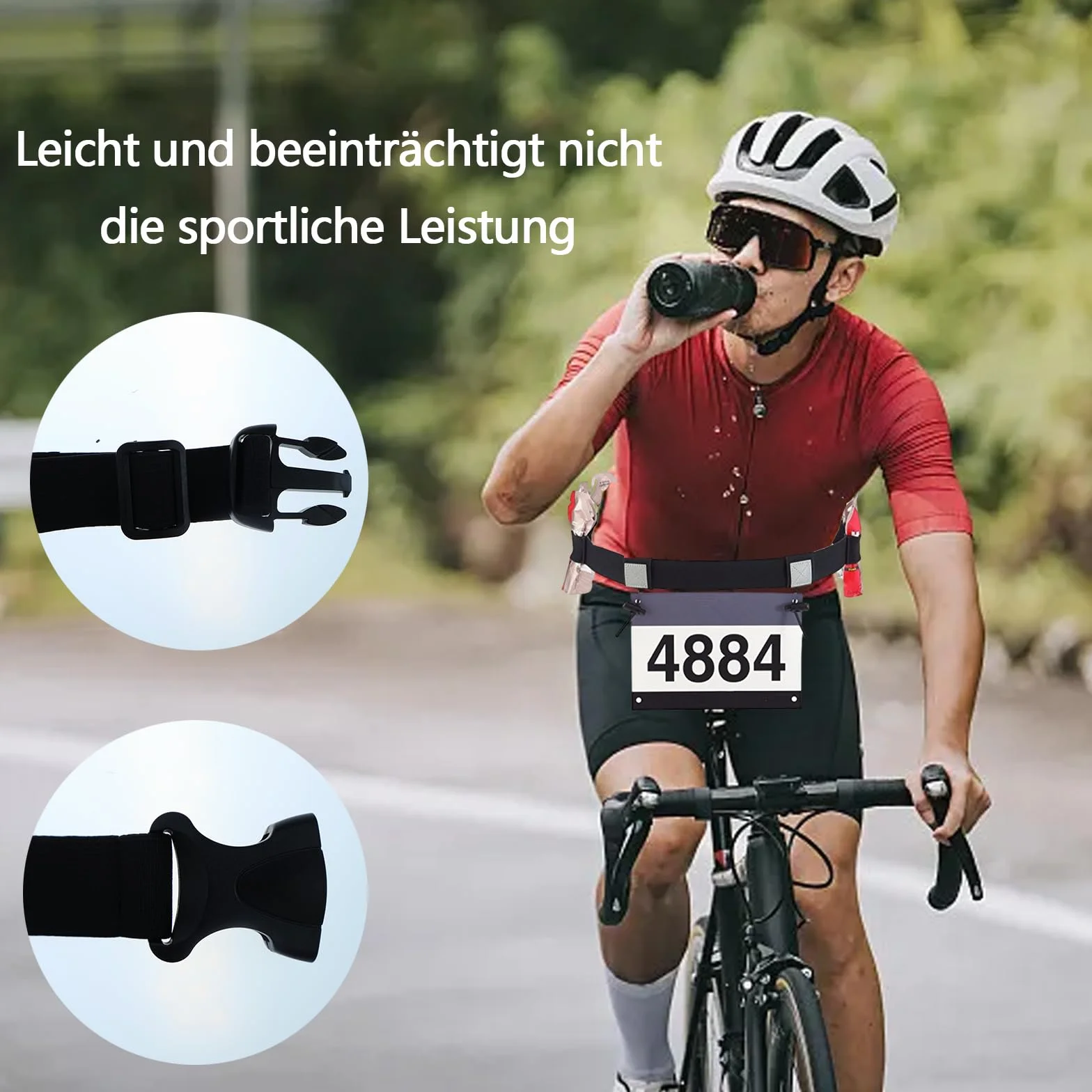 Triathlon Taśma z Numerem Startowym, Pasek do Biegania Regulowany, Czarny, 85 x