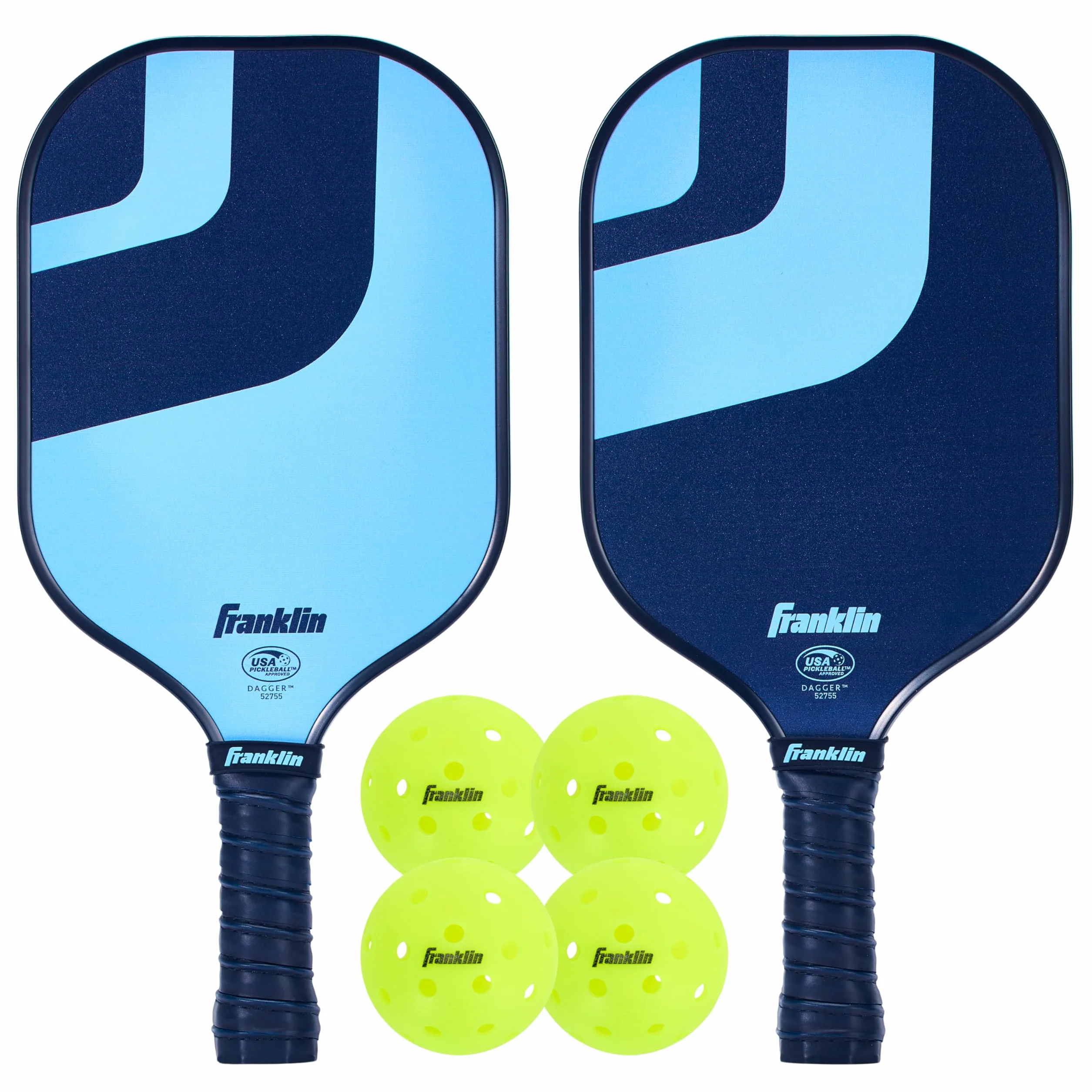 Franklin Sports Zestaw wioseł i piłek Pickleball - (2) rakiety do pikla z włókna szklanego + (4) X-40 Pickleballs - Zatwierdzone przez USA Pickleball (USAPA) - wiosła do pikla dla 2 graczy + zestaw