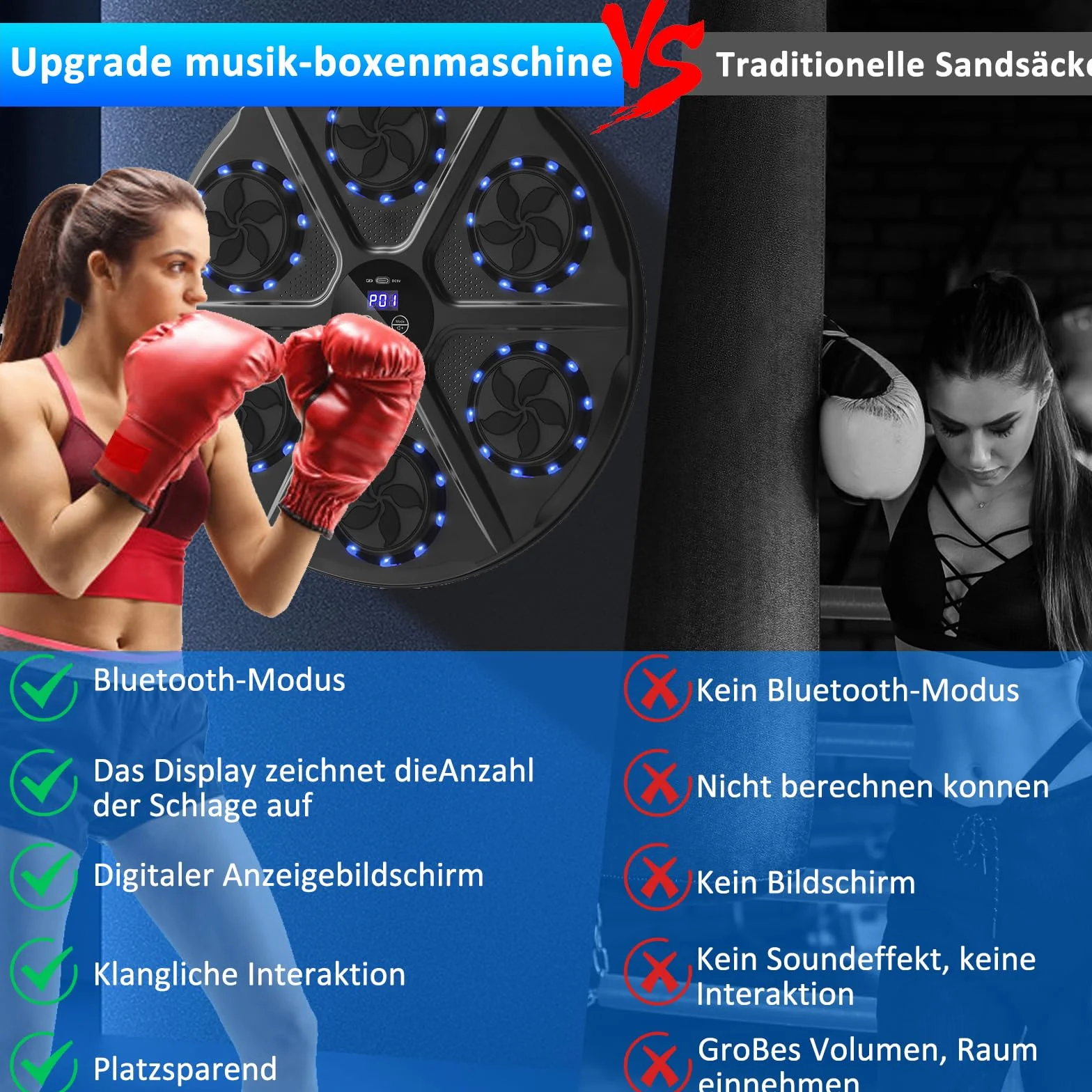 Music Boxing Machine Smart Muzyczna maszyna bokserska na ścianę Bluetooth 9 funkcji 18 prędkości