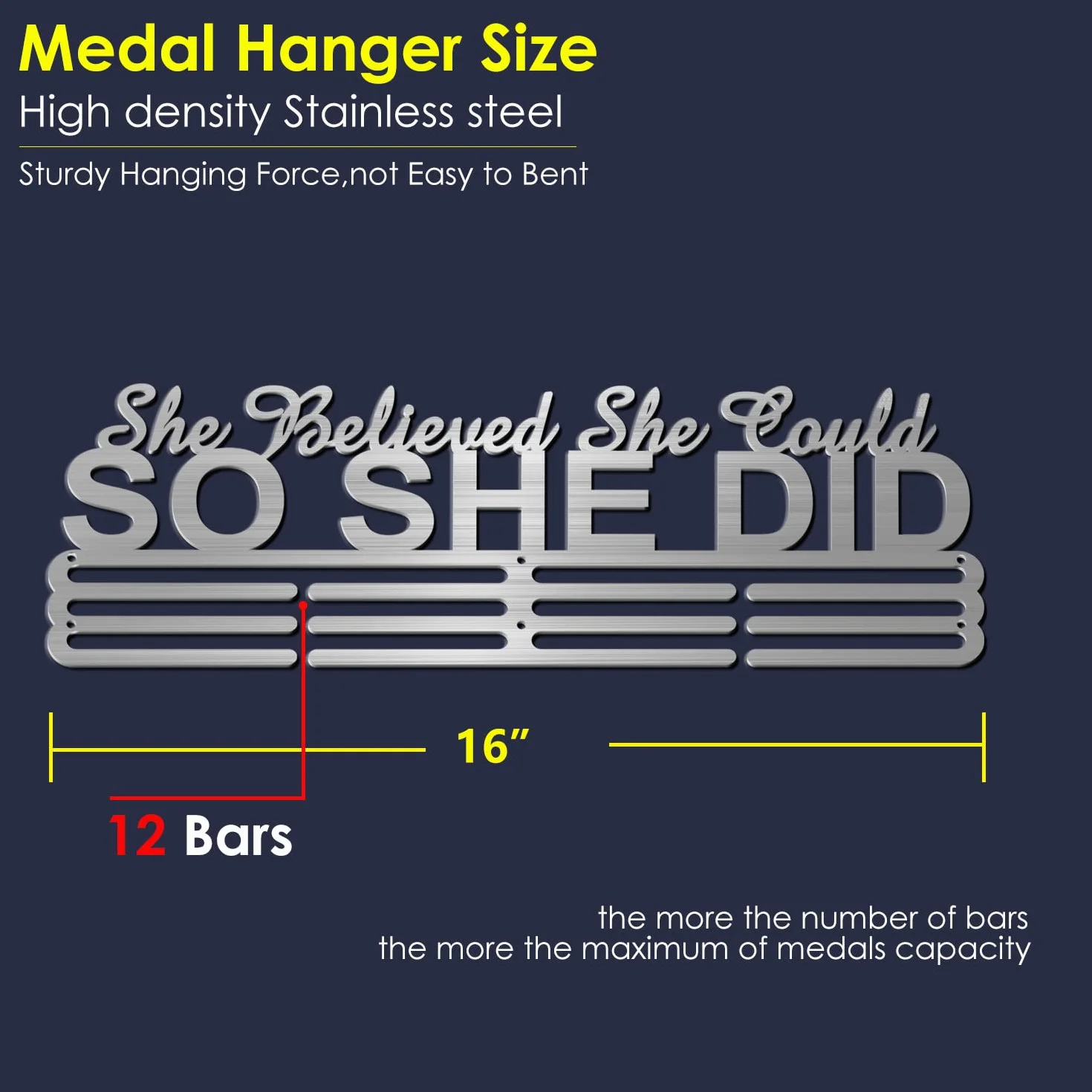 Medal Hanger Holder Display Wall Rack Frame Shelf in 16" Long-Medal Hanger Awards Ribbon Cheer,Gymnastics,Soccer,Softball