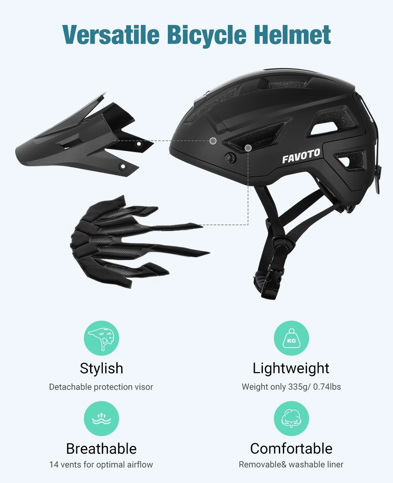 Favoto Kask rowerowy terenowy - technologia Double Inmould Lekki kask rowerowy MTB z wizjerem dla dorosłych z certyfikatem CE
