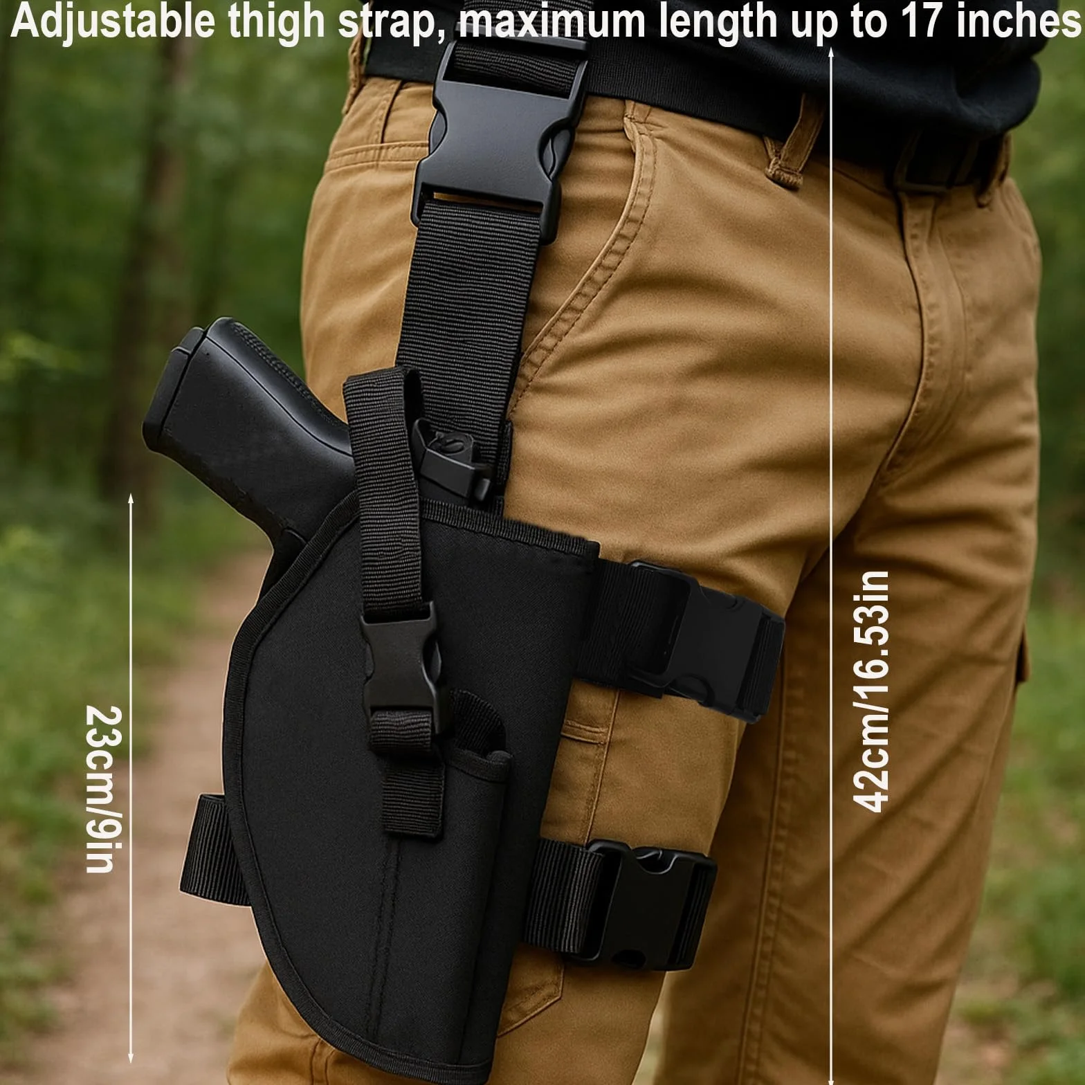 Drop Leg Holster Right-Handed - Tactical Thigh Pistol Holster with Magazine Pocket