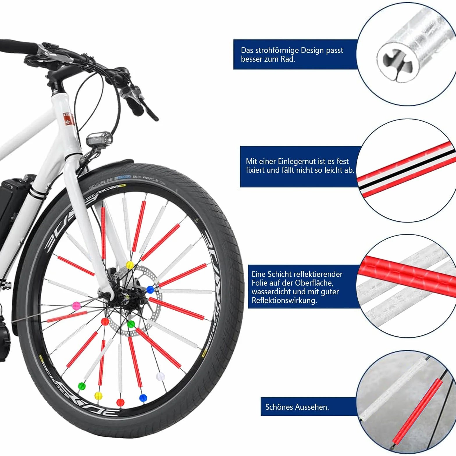 Odblaski na szprychy rowerowe 48 sztuk, koraliki 36 sztuk, 360°, kocie oczy, akcesoria rowerowe