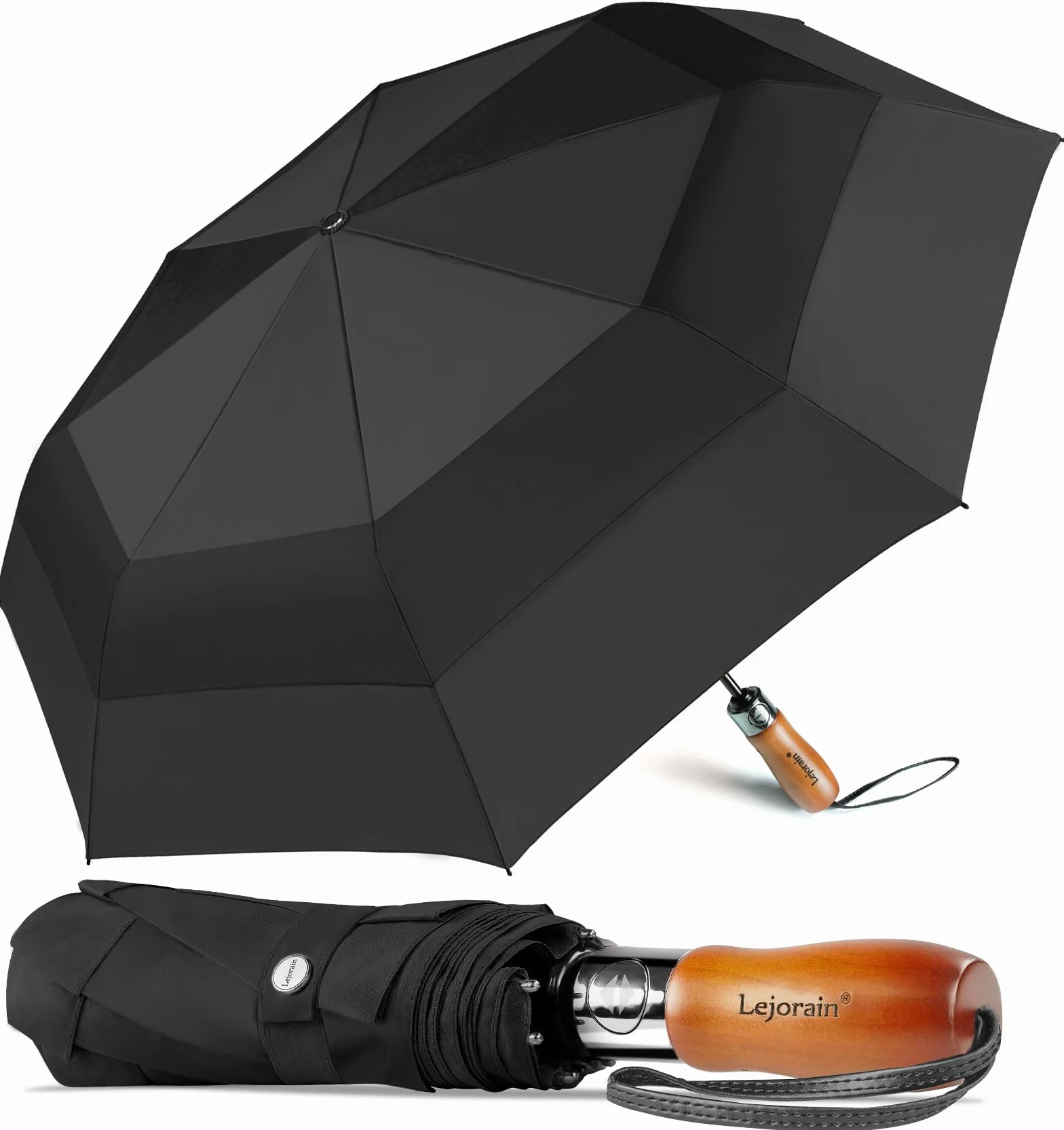Lejorain Parasol golfowy 137 cm automatyczny składany 210T powlekany teflonem wiatroszczelny podwójny baldachim