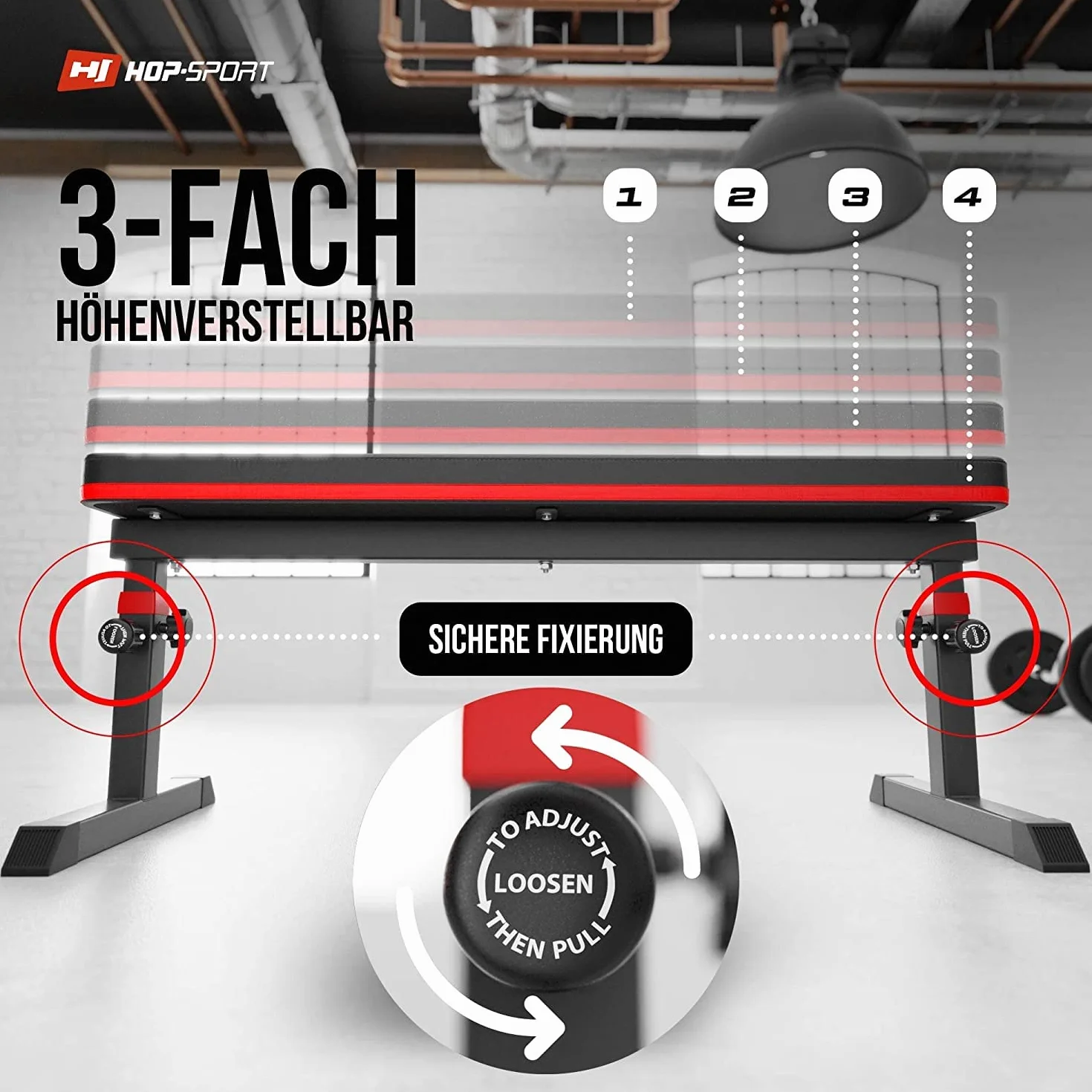 Hop-Sport ławka do podnoszenia ciężarów, składana, regulowana – sprzęt fitness do treningu siłowego i wyciskania, obciążenie do 200 kg