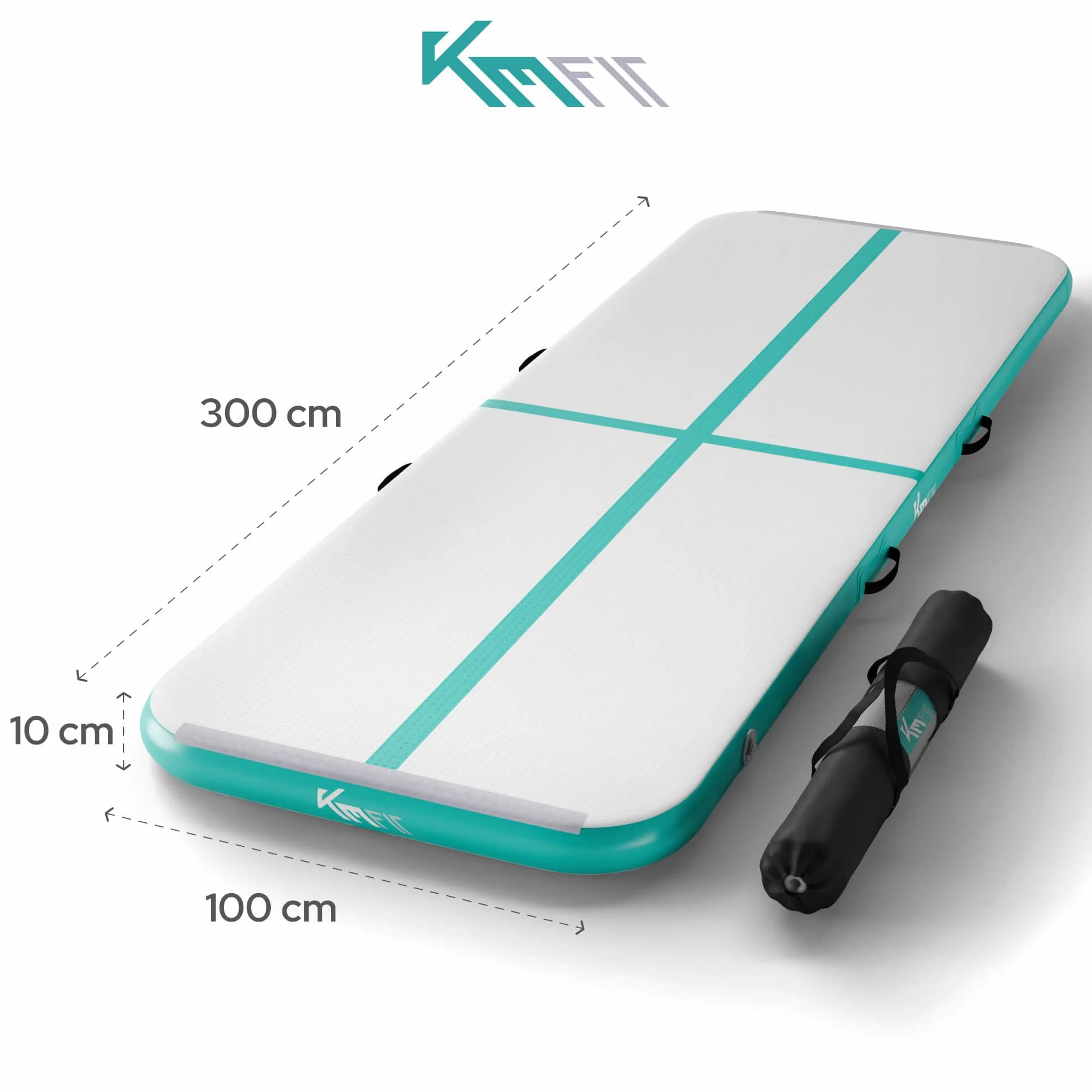 KM Fit Nadmuchiwana Mata Gimnastyczna Airtrack, 3 m, Z Torbą, Elektryczną Pompką i Zestawem Łatek, Odporna Na Promieniowanie UV, Treningowa