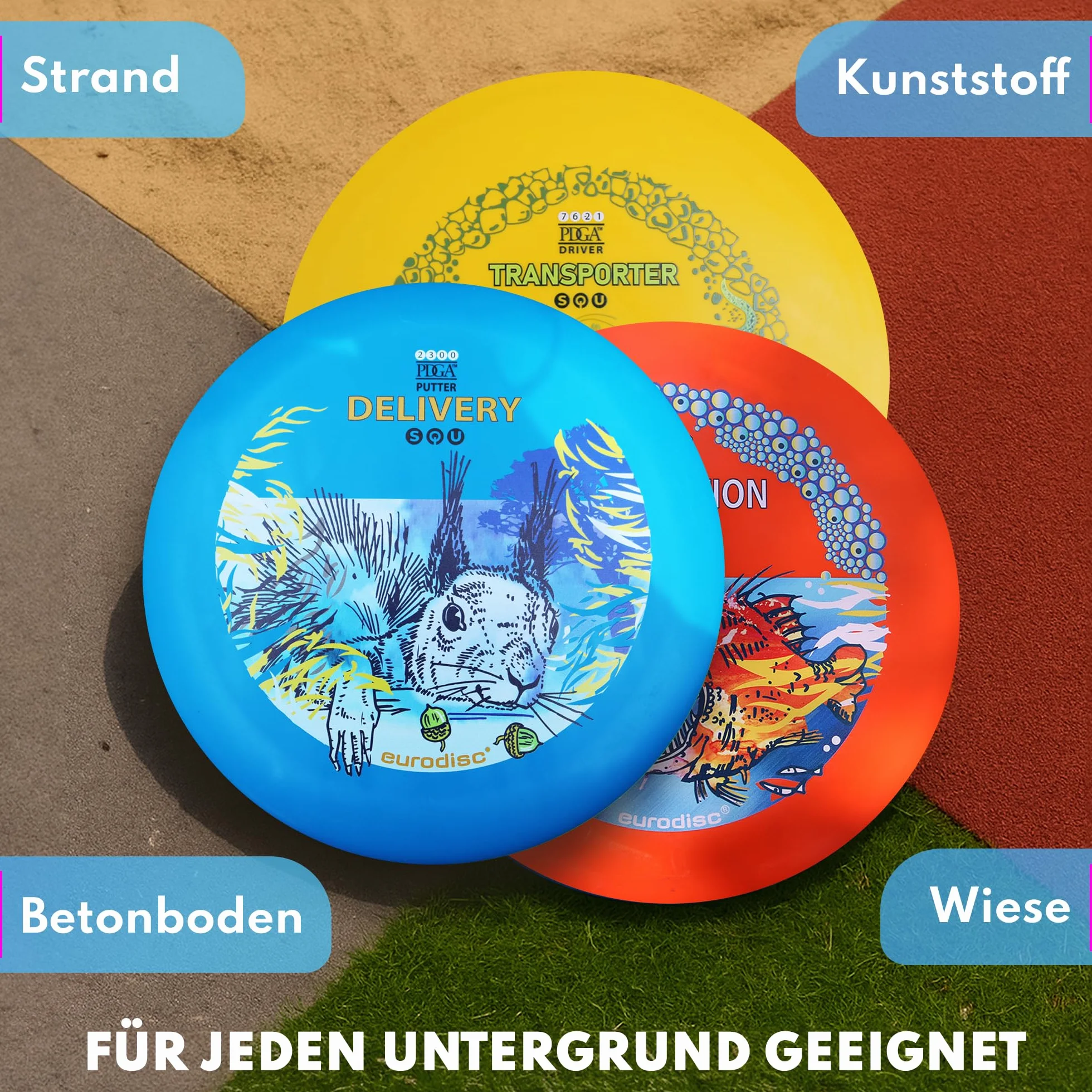 Eurodisc Disc-Golf zestaw startowy dla początkujących, Aproved, Putter Midrange Driver Disc