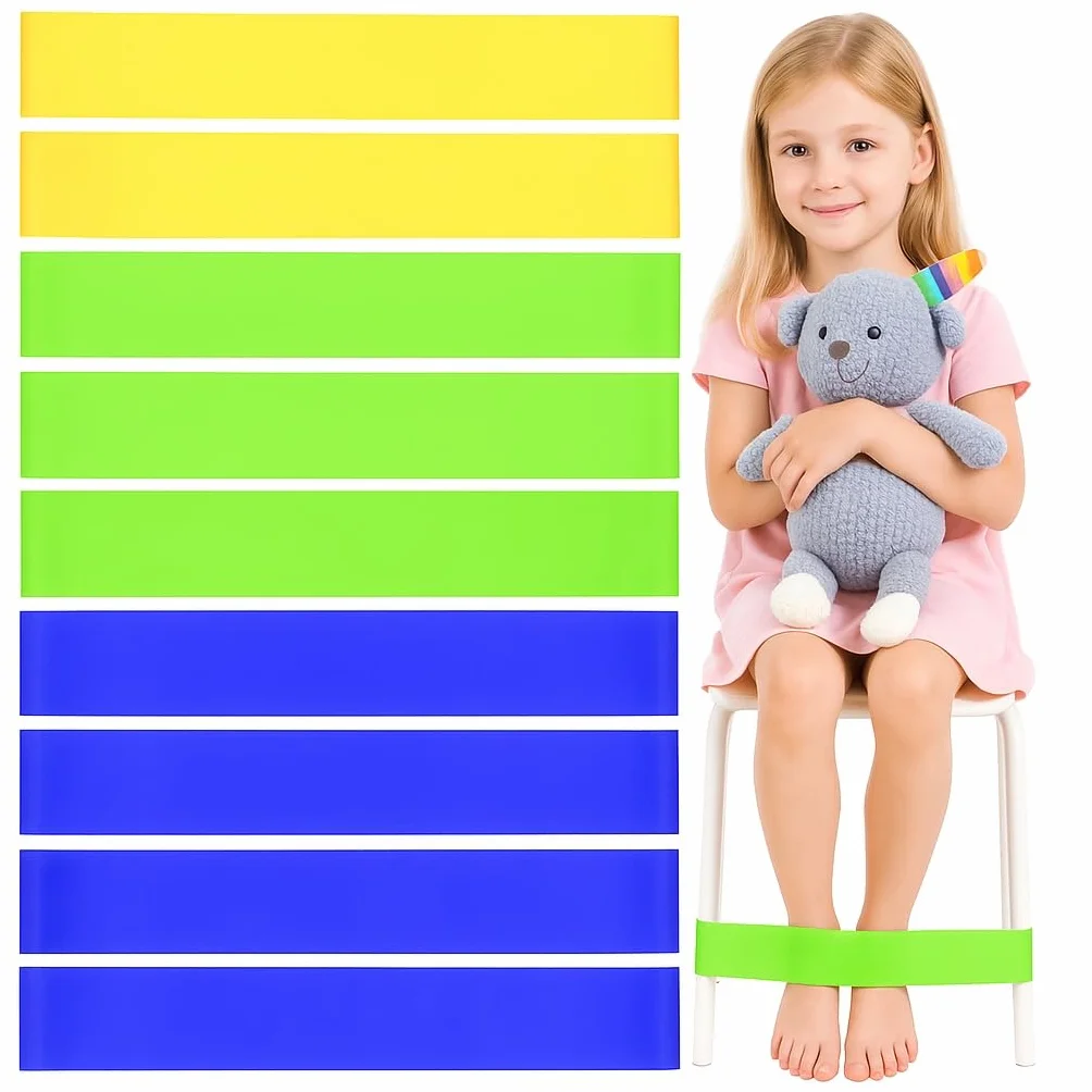 9 sztuk elastycznych taśm, elastyczne gumki do mięśni, naturalny lateksowy pasek na krzesła dla dzieci elastyczne taśmy do jogi tonowanie krzesła dla dzieci ADHD autyzm sensoryczny