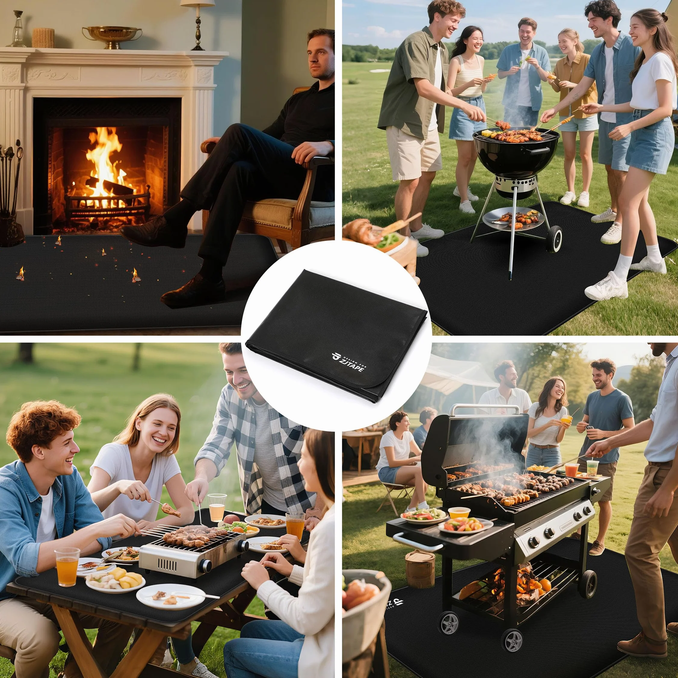 Ognioodporna podkładka, mata grillowa, grill gazowy – 130 x 90 cm, składana mata chroniąca przed wysoką temperaturą, podkładka pod grill, silikonowa mata z włókna szklanego, odporna na działanie wody