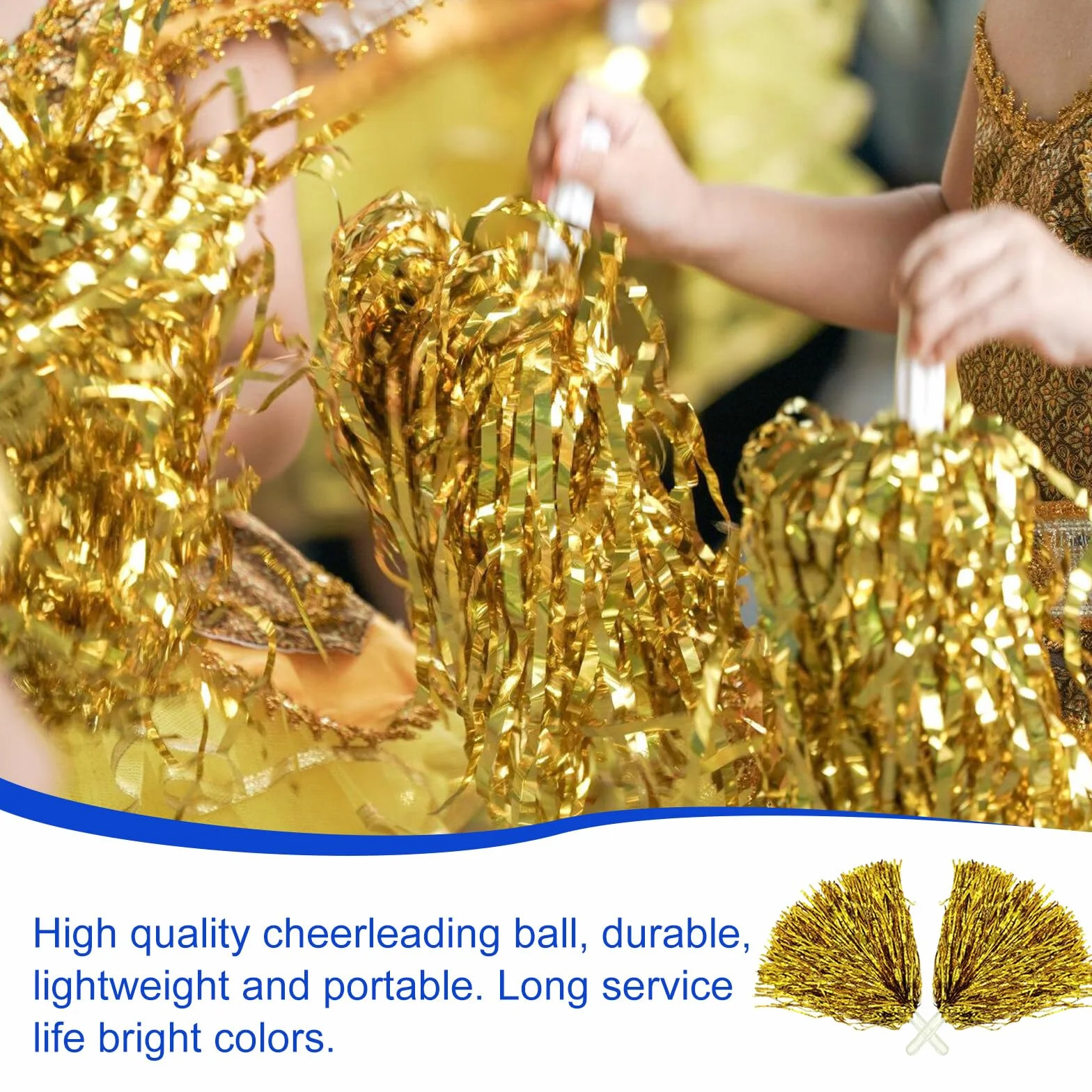 Pompony sportowe do cheerleaderek – 12 sztuk, złote