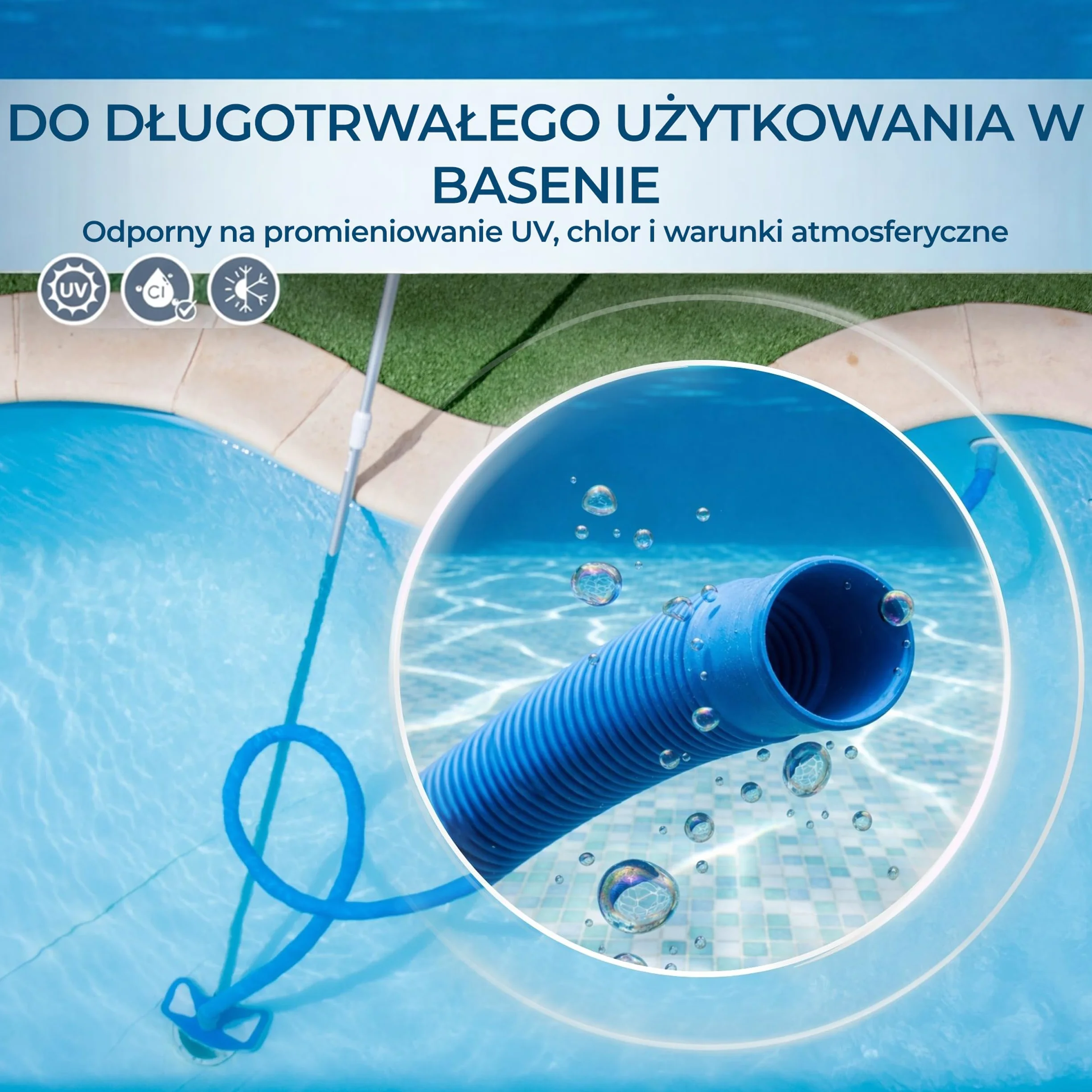 Amapool Wąż basenowy 38mm 9m niebieski – Elastyczny & rozłączny – Rura do pompy, Skimmer & filtra piaskowego – Wąż pompy 38 mm Średnica wewnętrzna