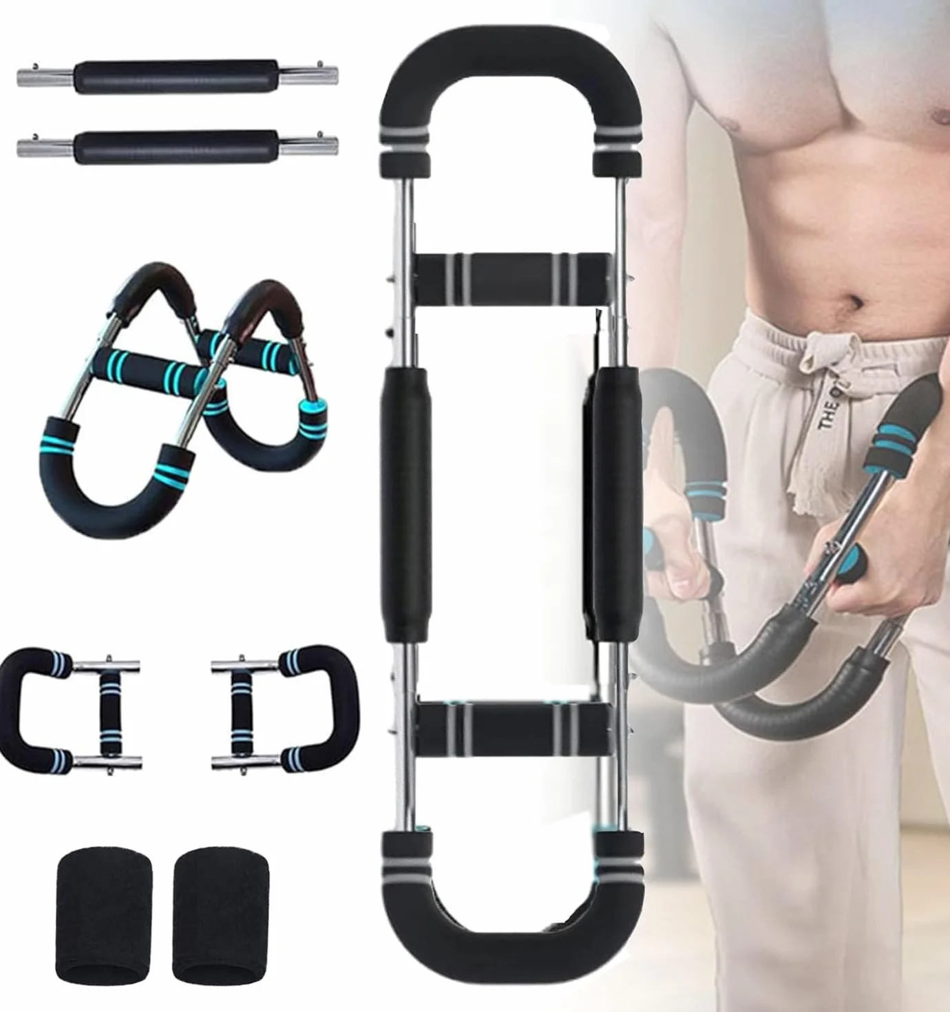 Saker Twister Arm Trainer, 18-45 kg, regulowany sprzęt do treningu klatki piersiowej, przenośny drążek Power Twister, zdejmowany opór sprężyny, do domowego fitnessu w dowolnym miejscu