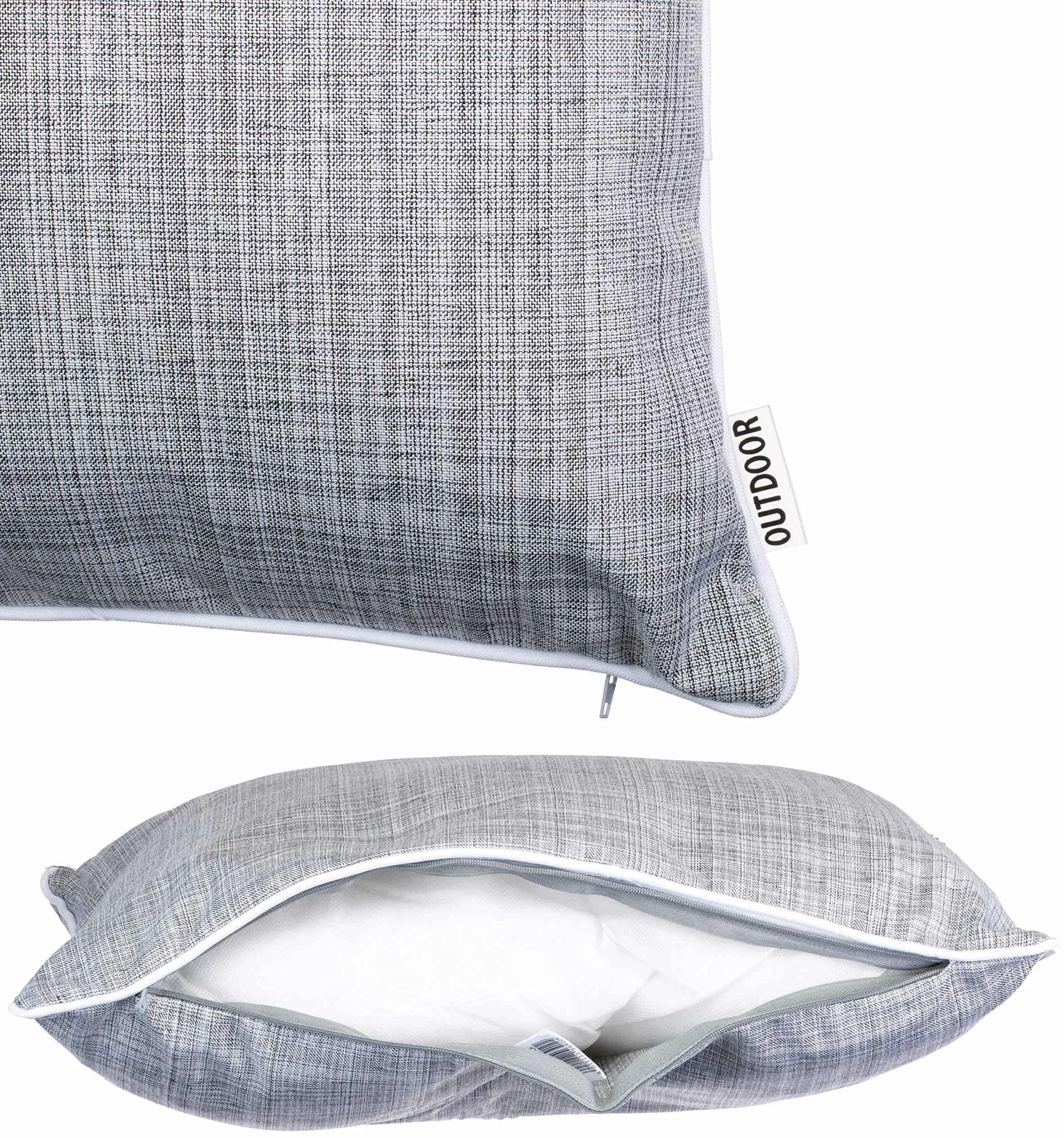 Brandsseller Outdoor ogrodowa poduszka dekoracyjna z lamówką – wygląd lnu, uniwersalna, odporna na zabrudzenia i działanie wody z zamkiem błyskawicznym – 45 x 45 cm – 4-częściowy zestaw ekonomiczny – jasnoszara