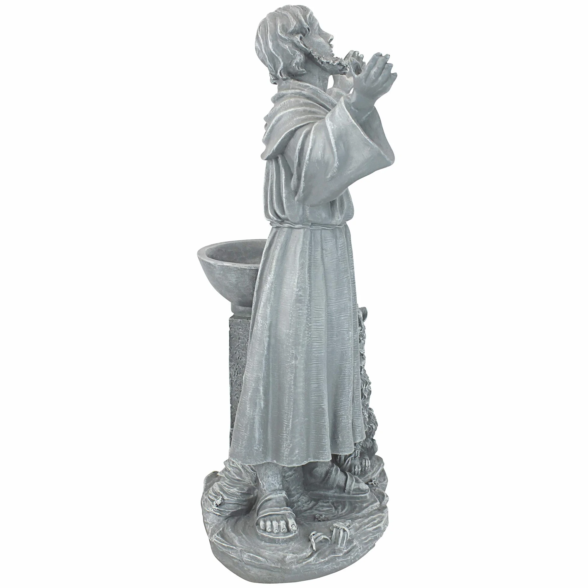Design Toscano JE14106 błogosławieństwo św. Franciszka religijna dekoracja ogrodowa statuetka z karmnikiem dla ptaków, 48 cm, żywica poliestrowa, szary kamień, zielony