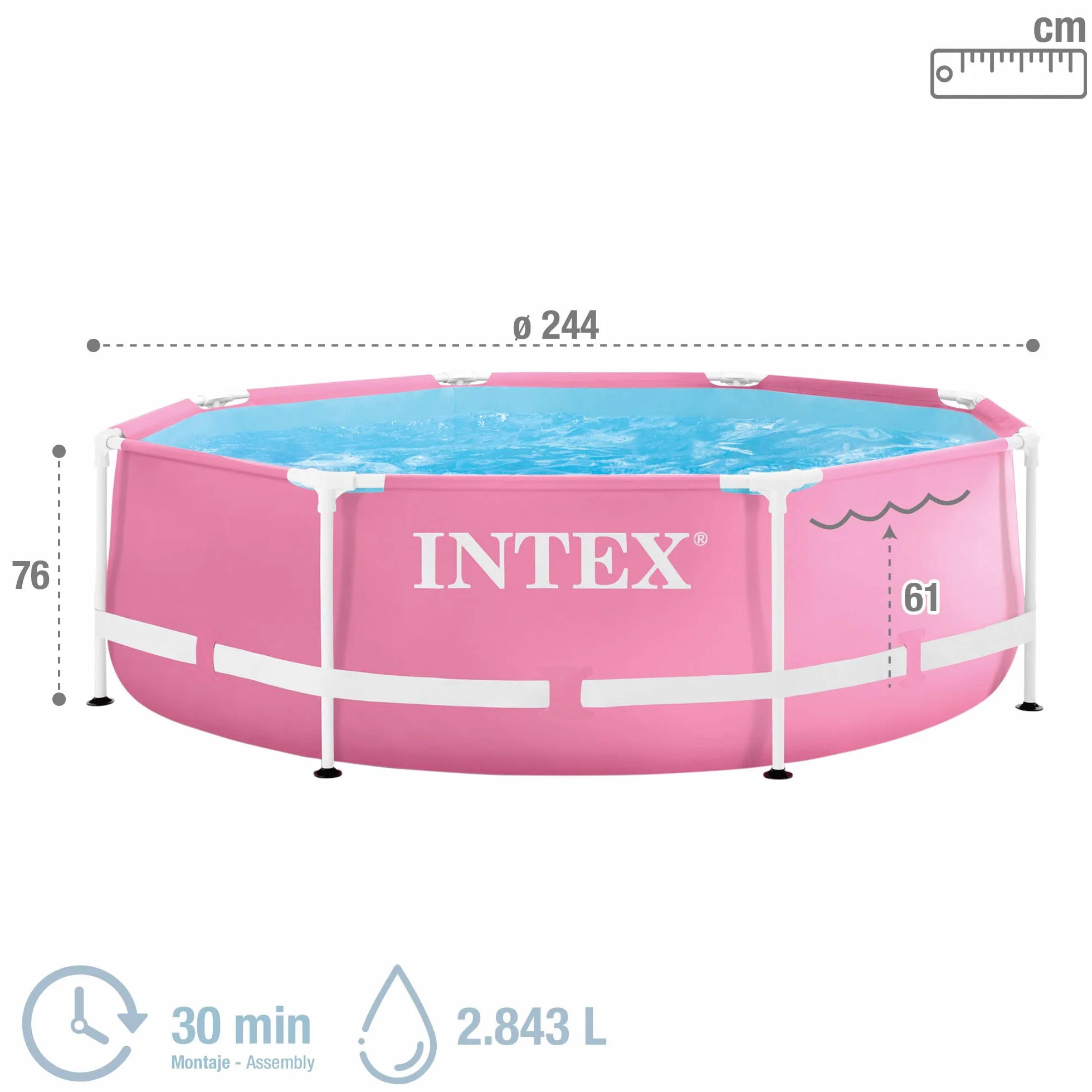 Intex Metal Frame Basen, Różowy, 244 x76 cm