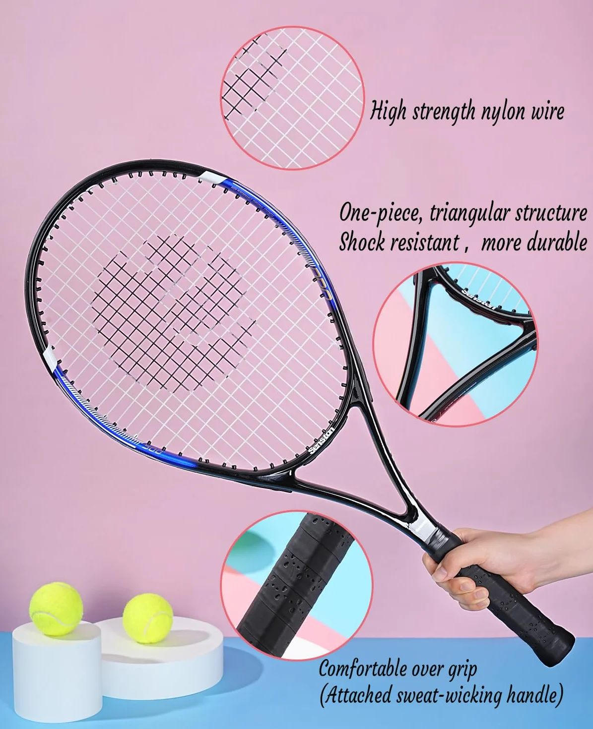 Senston Rakieta tenisowa dla dorosłych 68,6 cm zestaw 2 rakiety 3 piłki