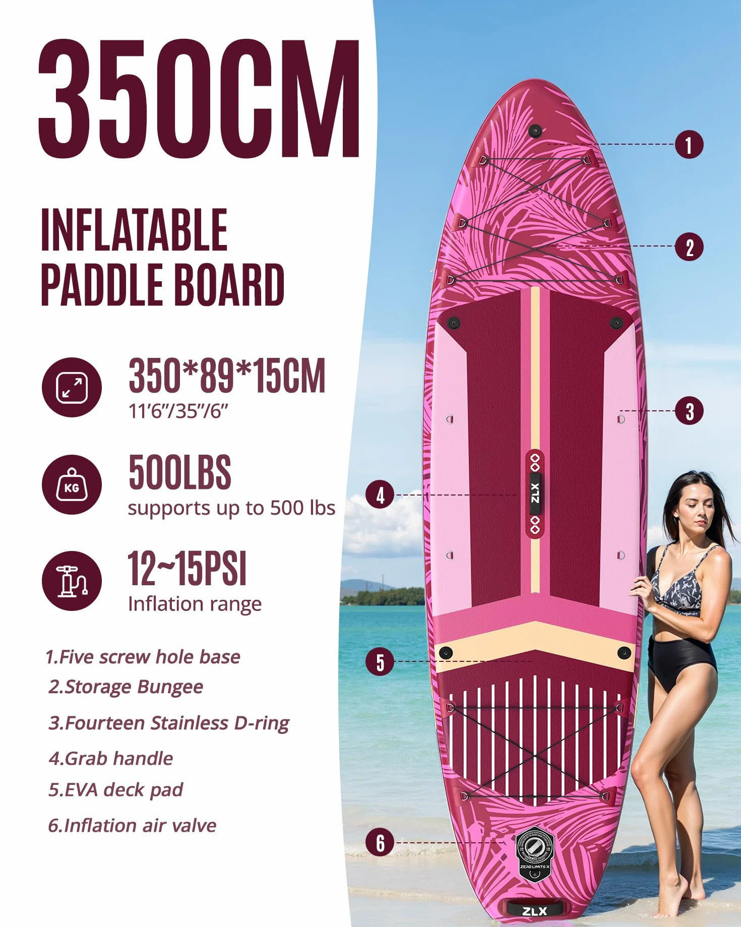 Stand Up Paddle Board nadmuchiwana 350 cm 500 kg z siedziskiem pompka wiosło SUP