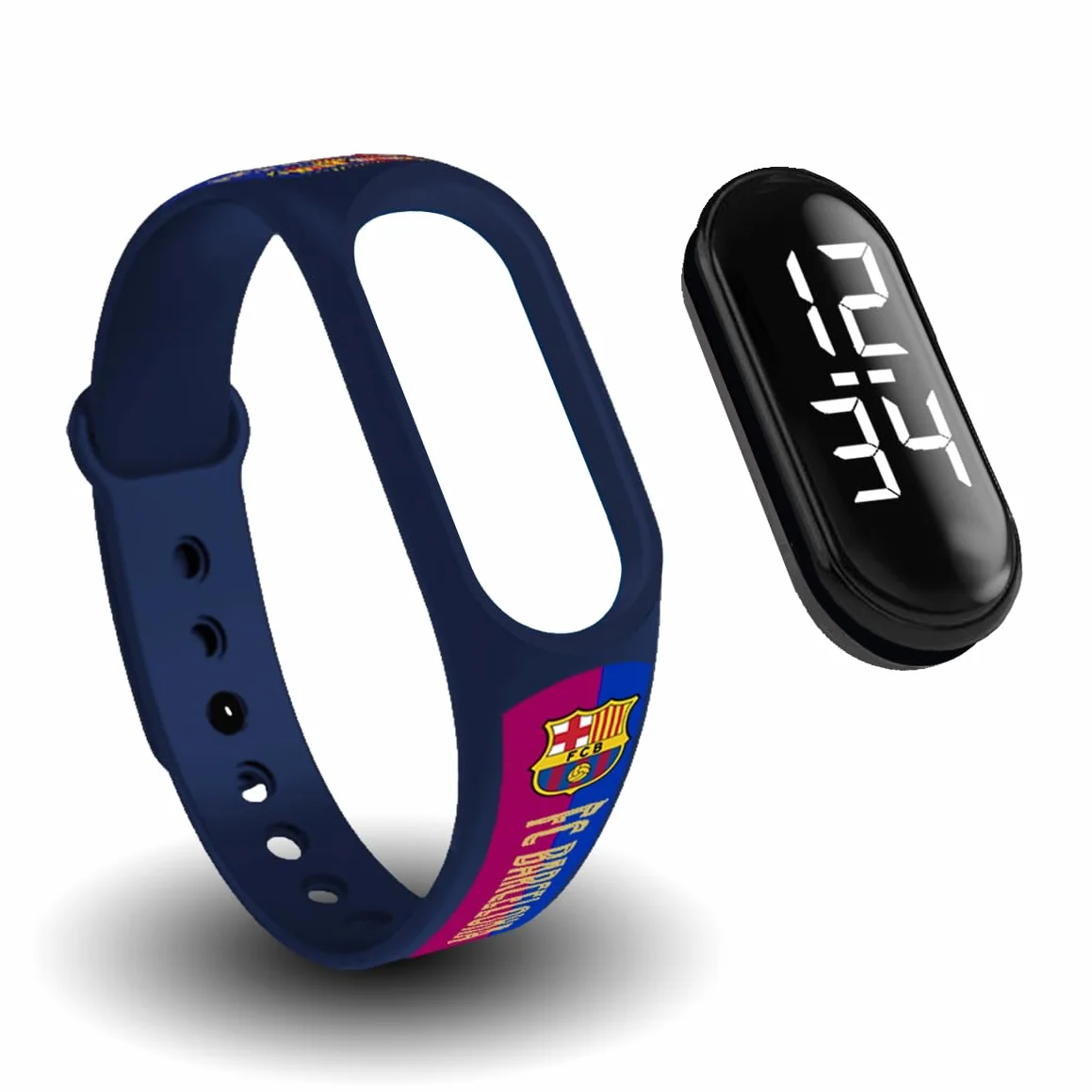 FIT & FUN Oficjalny pasek FC Barcelona + cyfrowy zegarek kompatybilny dla chłopca lub dziewczynki - czas i data - zasilany bateriami