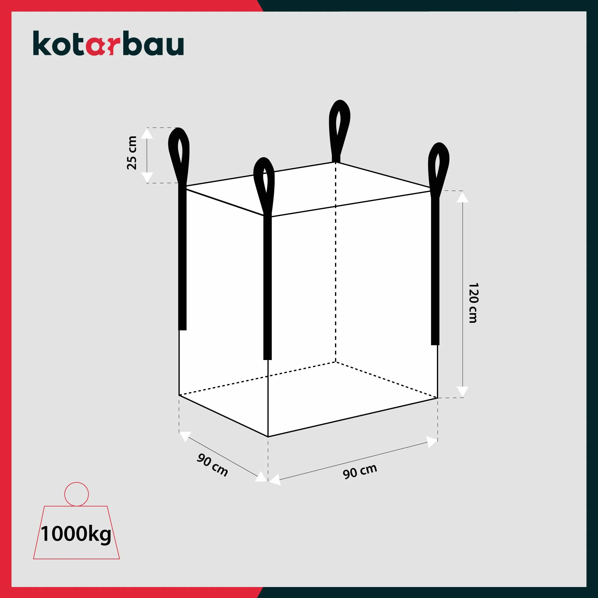 KOTARBAU 2 szt. Big Bag worki na odpady ogrodowe, 90 x 90 x 120 cm, stabilne, otwarte, 1000 kg, PP do dużych obciążeń, worek na odpady ogrodowe, worki na odpady, budowlane akcesoria ogrodowe