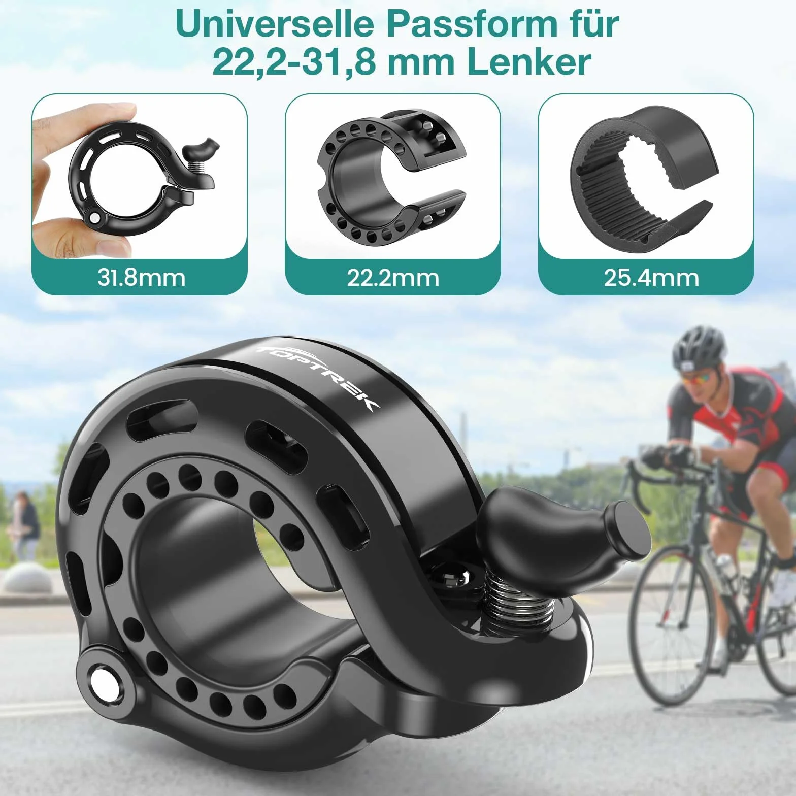 toptrek Dzwonek rowerowy 110 dB ze stopu aluminium 22,2-31,8 mm do MTB e-bike