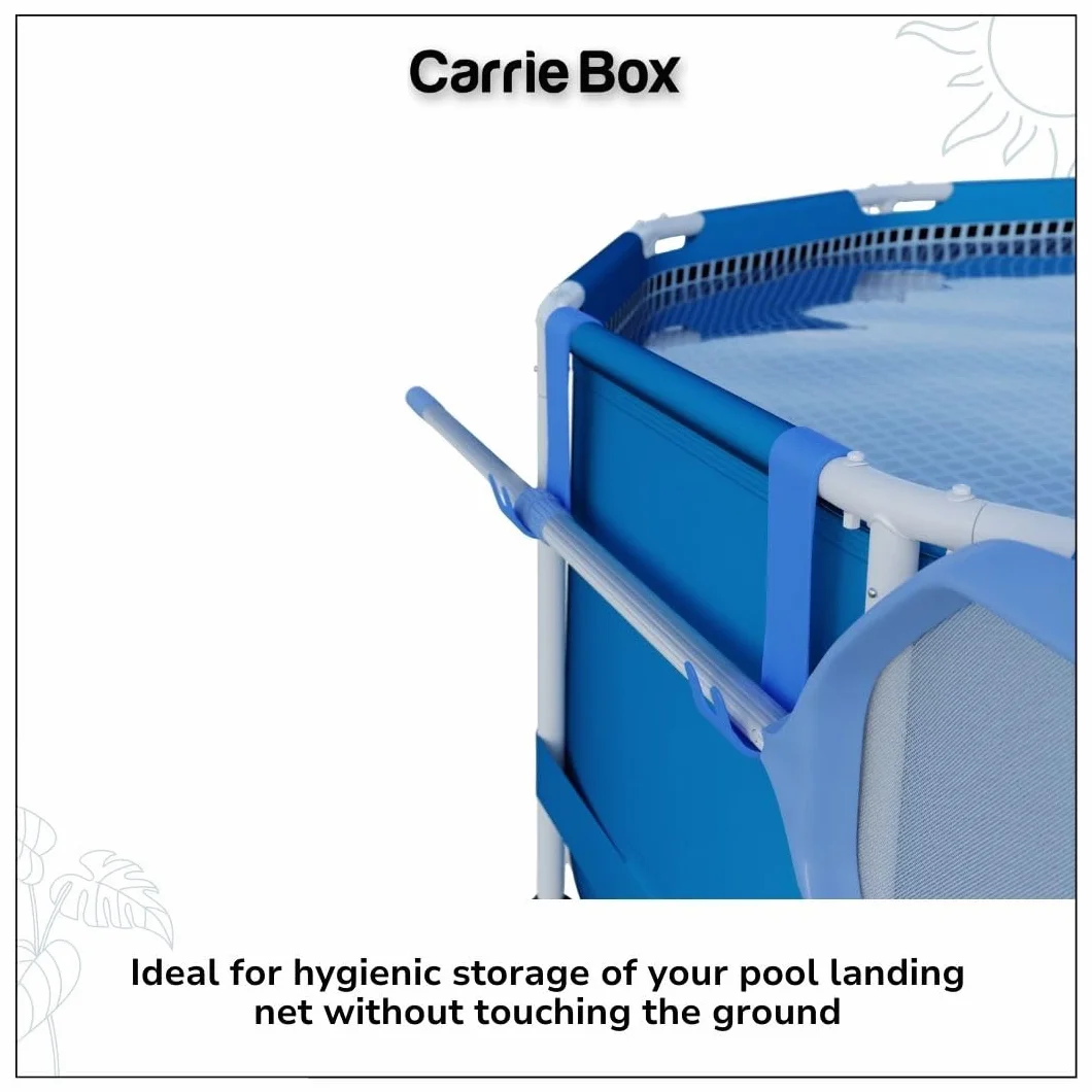 Carrie Box Uchwyt podbieraka z tworzywa sztucznego pochodzącego z recyklingu, drążki teleskopowe, łamanie liści, przechowywanie, akcesoria basenowe, czyszczenie basenu, basen ze stelażem (niebieski)