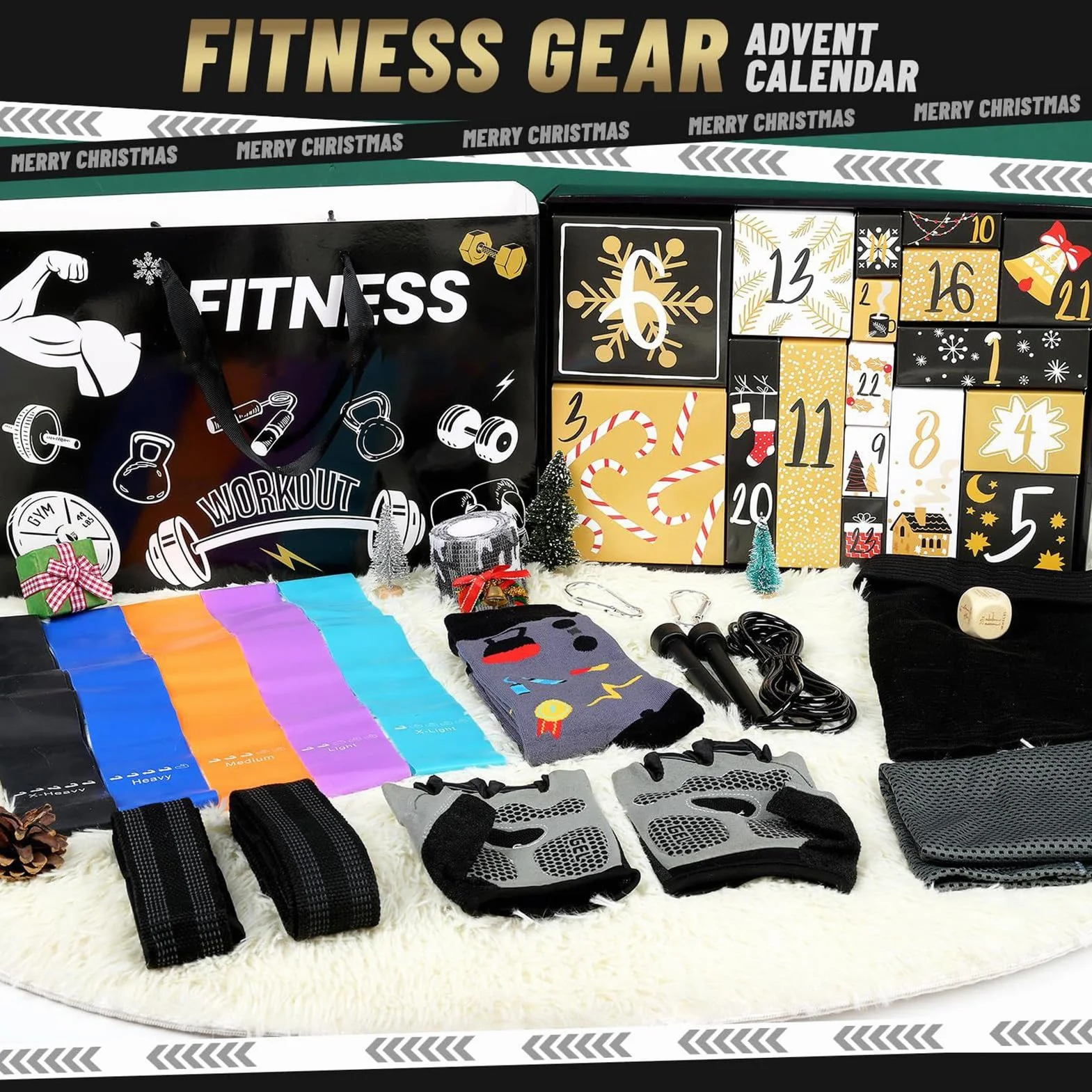 Kalendarz adwentowy fitness zestaw 24-dniowego sprzętu treningowego siła cardio