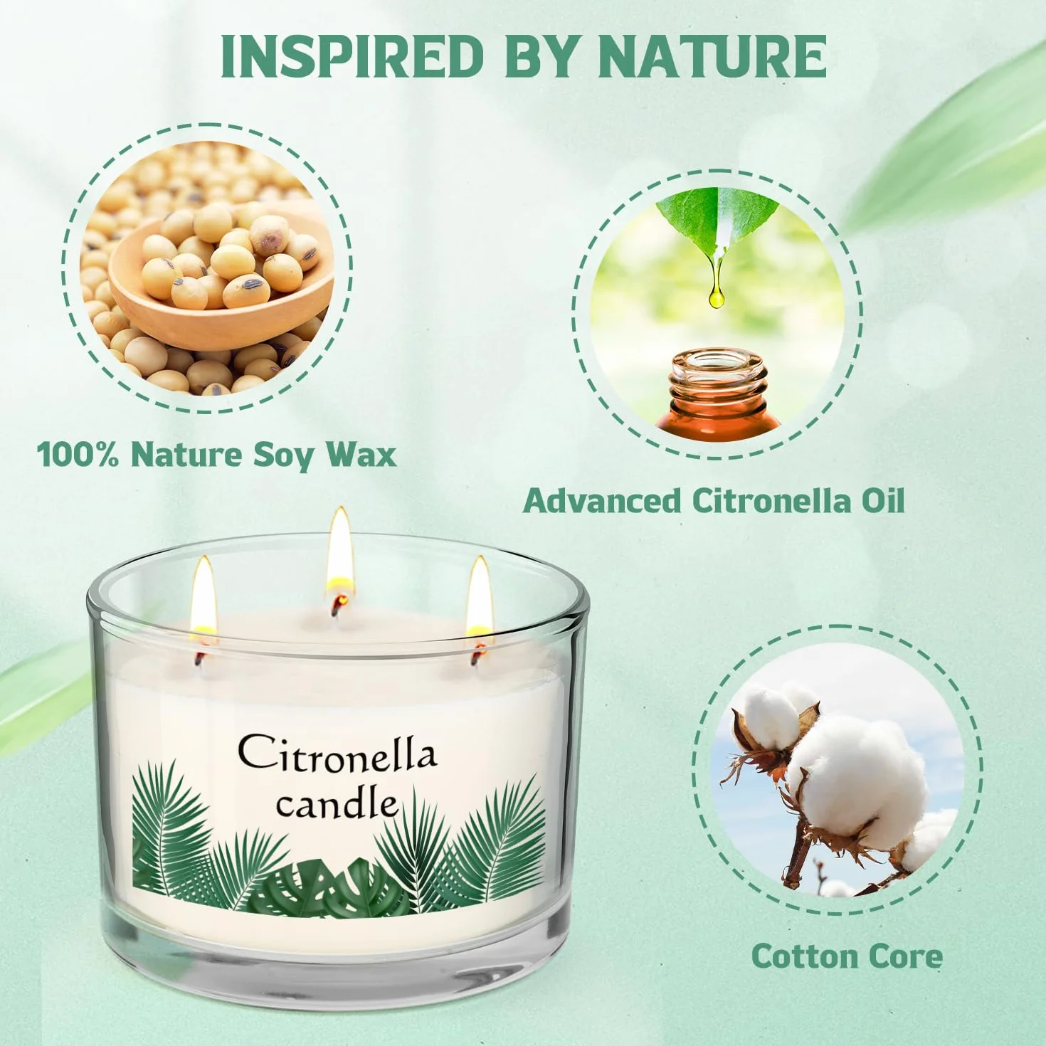 Świece Citronella duże szkło 130h naturalny wosk sojowy na zewnątrz