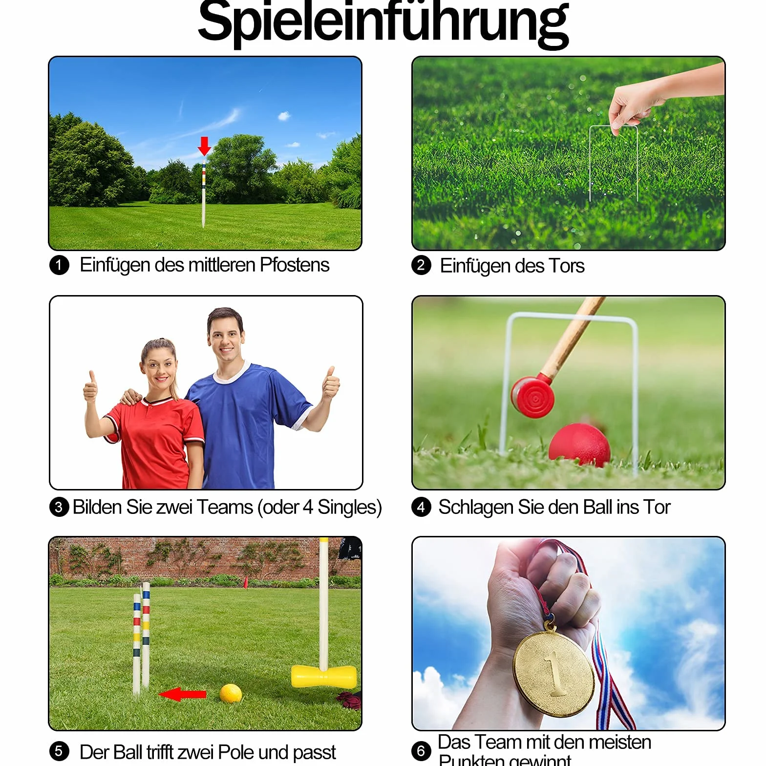Aufun Croquet Set do gry w krokieta Outdoor Croquet Game 4 gracze, dla dzieci i dorosłych