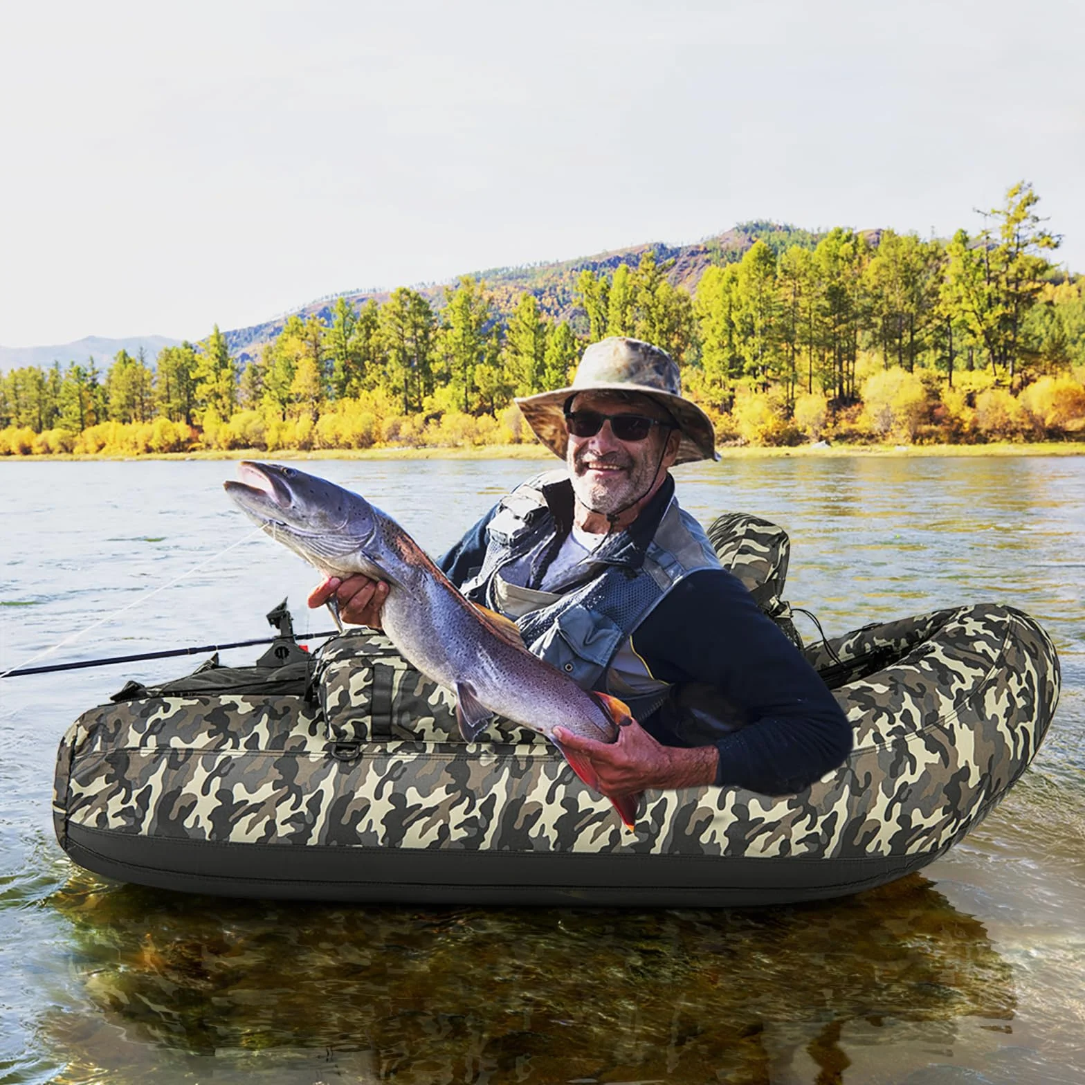 GOPLUS Bellyboat dmuchany ponton wędkarski 150 kg 146x109x44 cm moro