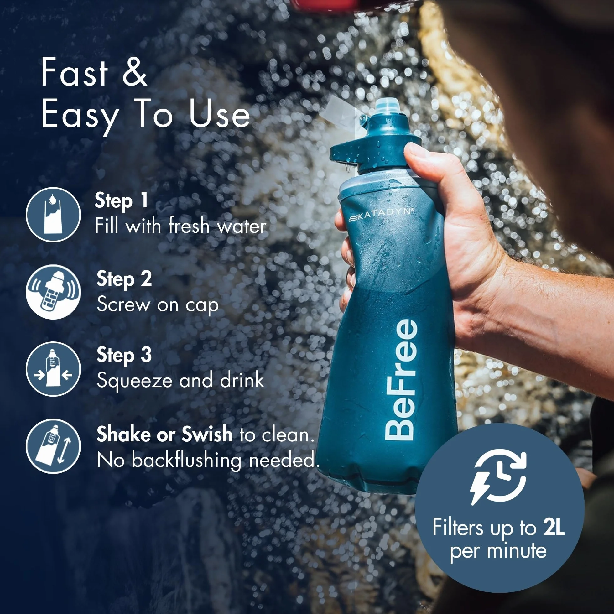 Katadyn BeFree AC 1,0 l łupkowy niebieski filtr do wody z filtrem z węglem aktywnym i membraną EZ-Clean