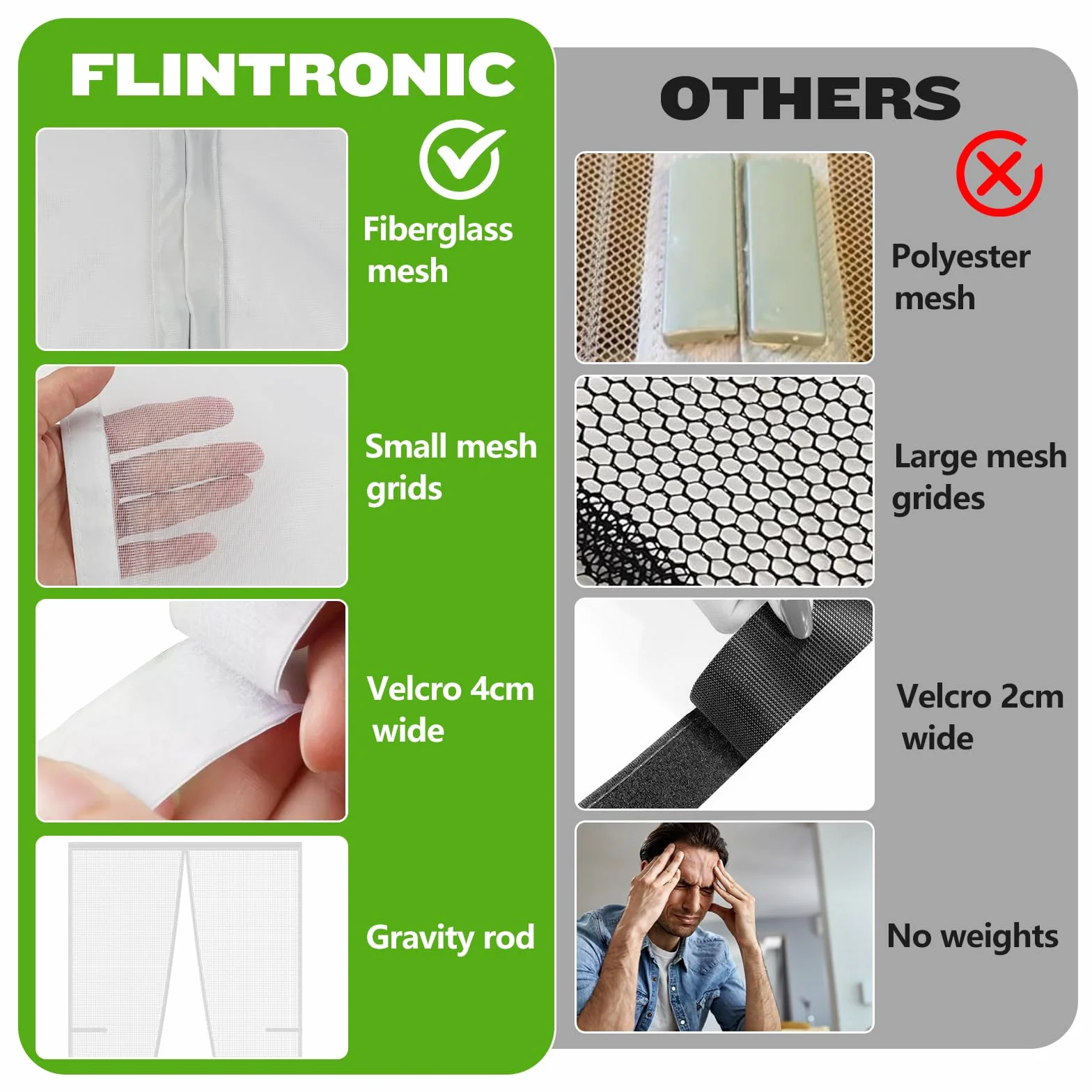 Flintronic Moskitiera magnetyczna na drzwi, ochrona przed owadami, zasłona na drzwi balkonowe, do piwnicy, salonu i tarasu, bez wiercenia, 100 x 210 cm, biała