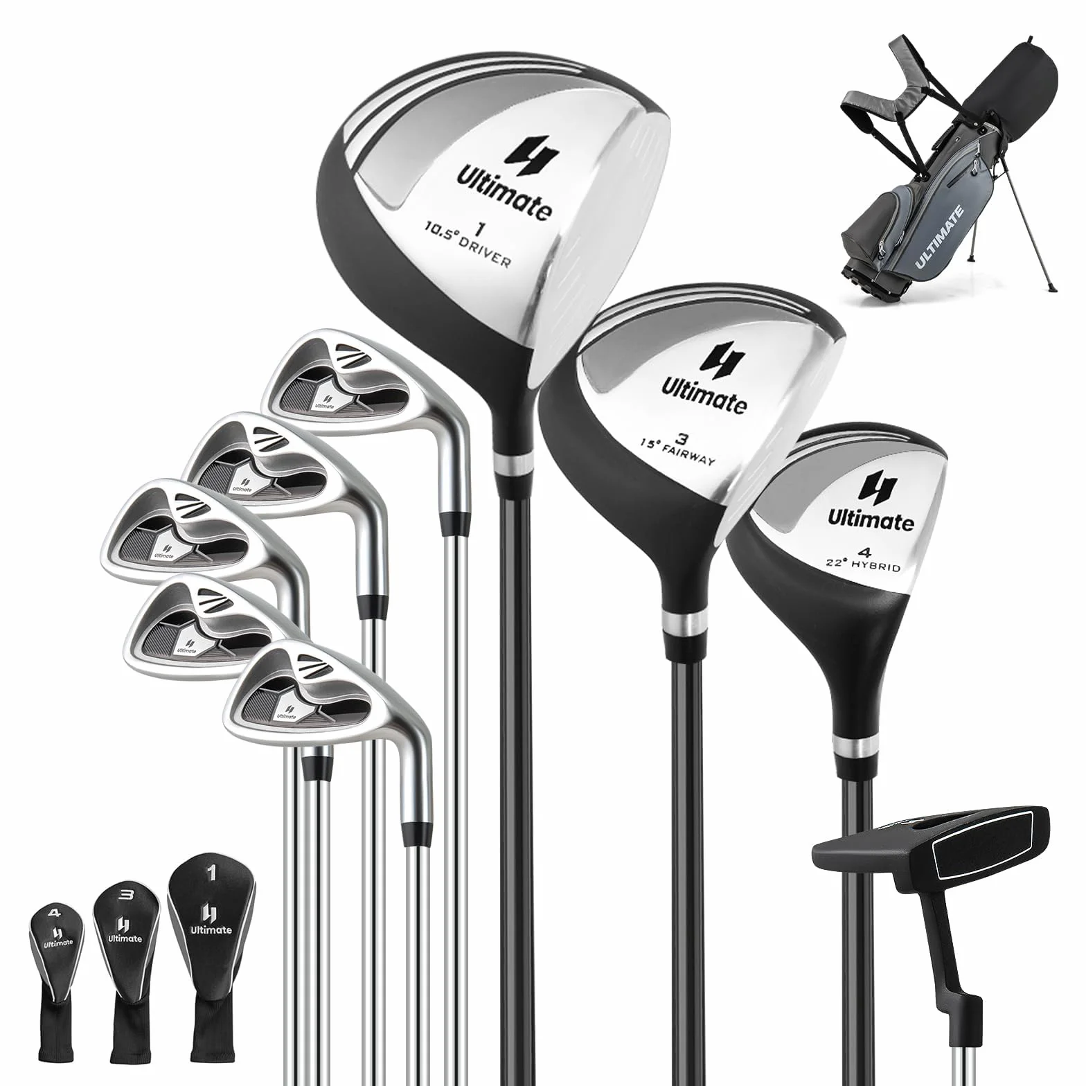 COSTWAY Kompletny zestaw kijów golfowych dla mężczyzn, 9-częściowy zestaw kijów golfowych dla praworęcznych z torbą i osłoną przeciwdeszczową, zestaw golfowy z 1 Driver i 3 Fairway i 4 Hybrid & 6/7/8