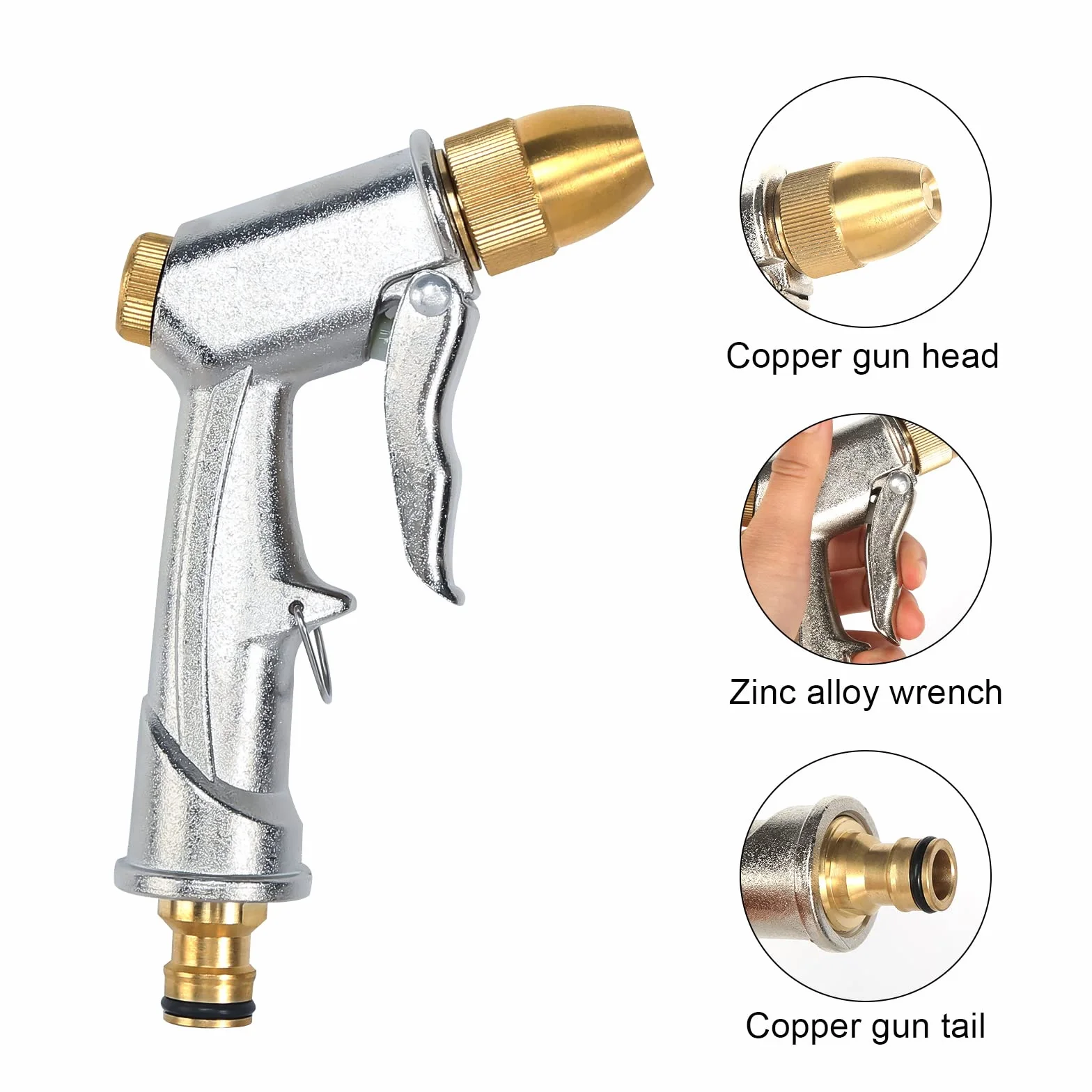 Wytrzymała metalowa dysza węża ogrodowego, 100% wytrzymały metalowy pistolet na wodę, wąż ogrodowy, pistolet natryskowy, pistolet natryskowy, metalowy do mycia samochodu i zwierząt domowych