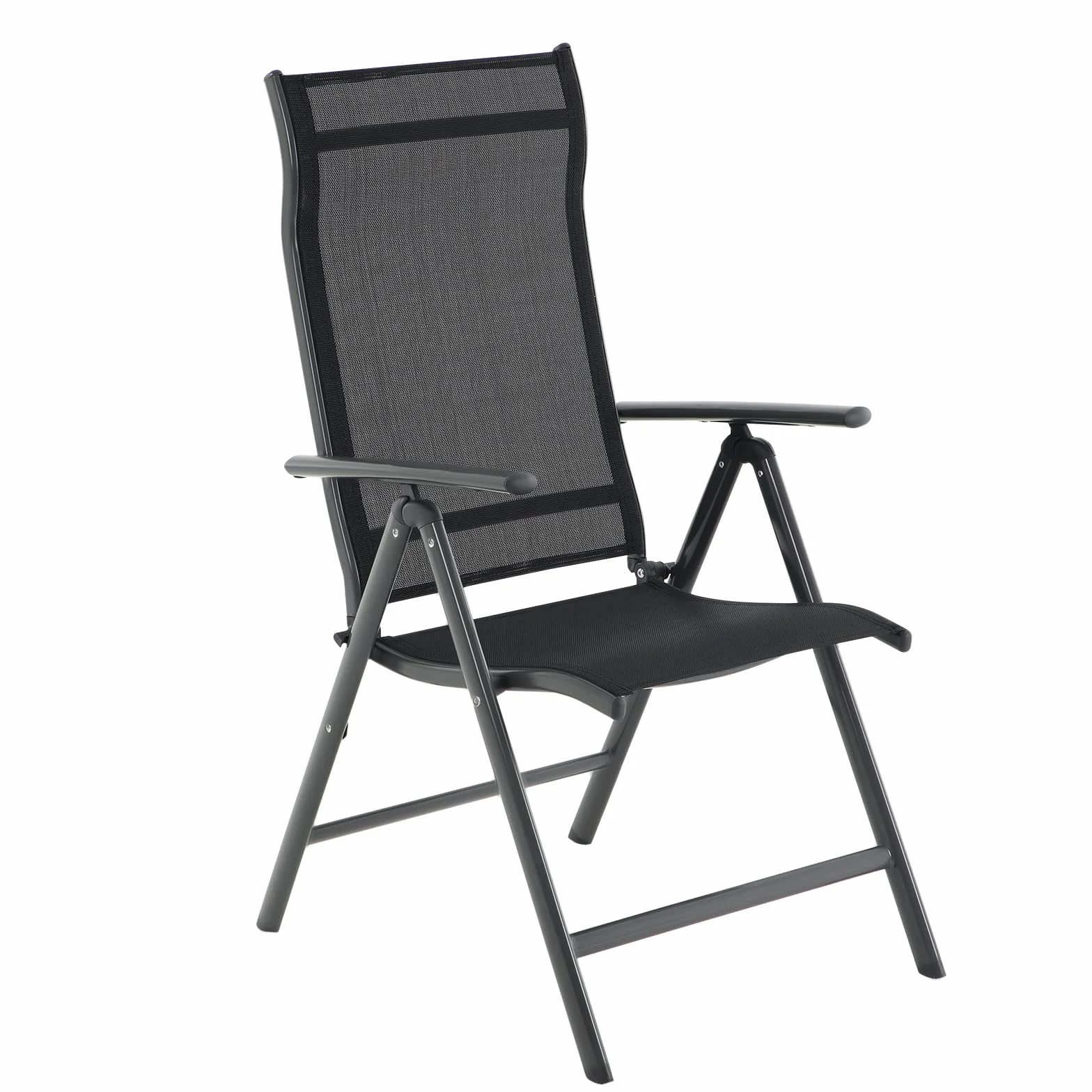 SONGMICS Krzesło ogrodowe, krzesło składane, krzesło outdoorowe z wytrzymałym stelażem aluminiowym, oparcie z 8-stopniową regulacją, obciążenie do 120 kg, czarne GCB02BK