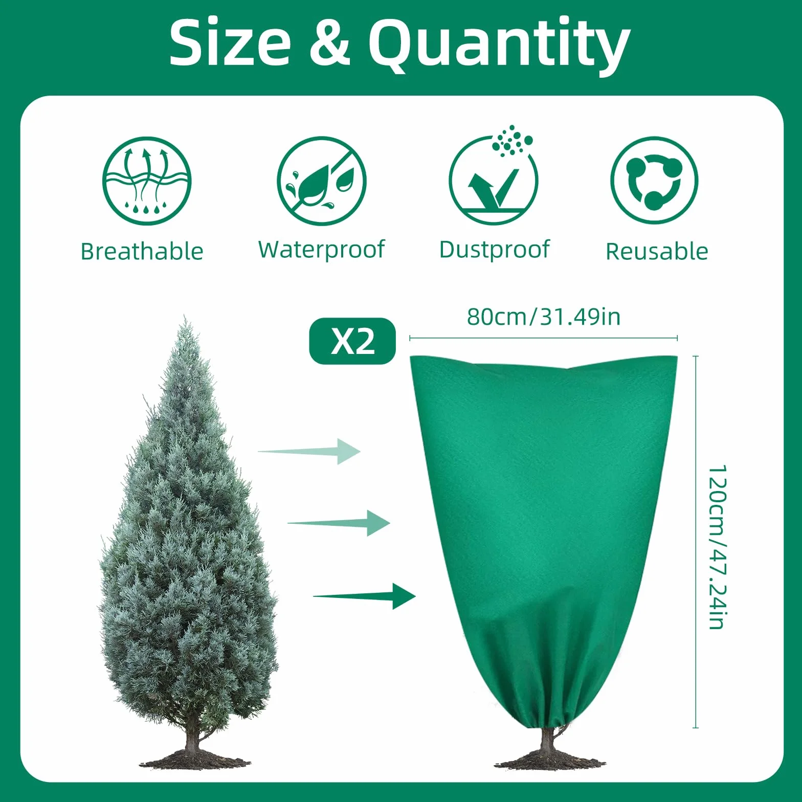 KATIMI 2SZT. Osłona zimowa na rośliny doniczkowe, 80 × 120cm Ochrona roślin na zimę, osłona przeciw mrozowi na rośliny doniczkowe z zamkiem błyskawicznym i taśmą ściągającą, oddychająca osłona