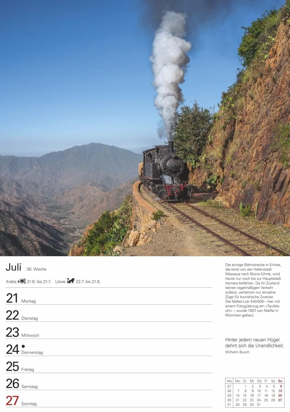 Eisenbahnen Wochenplaner 2025 - 53 Blatt mit Zitaten und Wochenchronik: Besonderer Wandplaner mit 53 fantastischen Fotos von historischen Eisenbahnen. Hochwertiger Foto-Kalender 2025. 25 x 35,5 cm