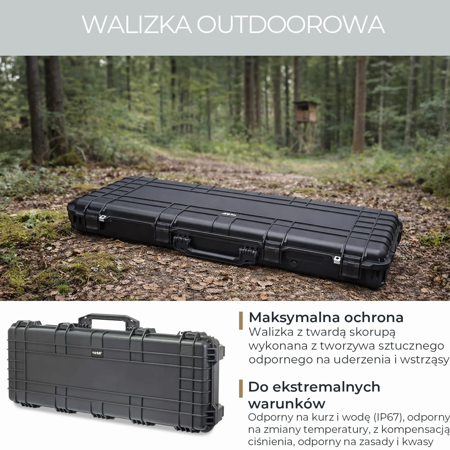 HMF Outdoor Walizka na broń długą ODK200, wodoodporna na karabin IP67, 113 x 41 x 15,5 cm Czarna