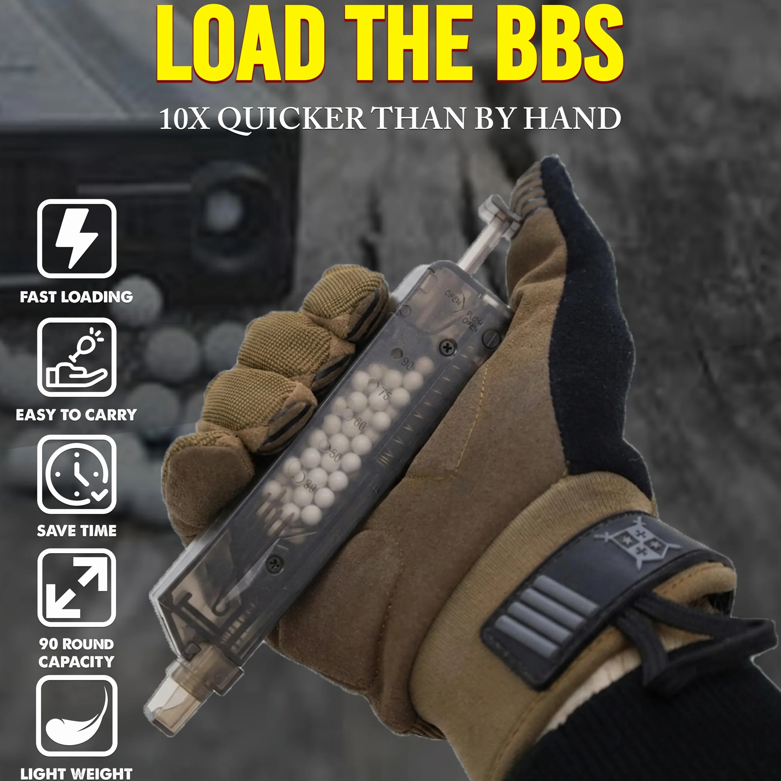 Arsuk Speedloader Airsoft 6 mm z adapterem – 90 kul BB – Czarny – Szybki ładowacz do kulek BB – Narzędzie do błyskawicznego przeładowania magazynków Airsoft: pistolety, repliki i kar