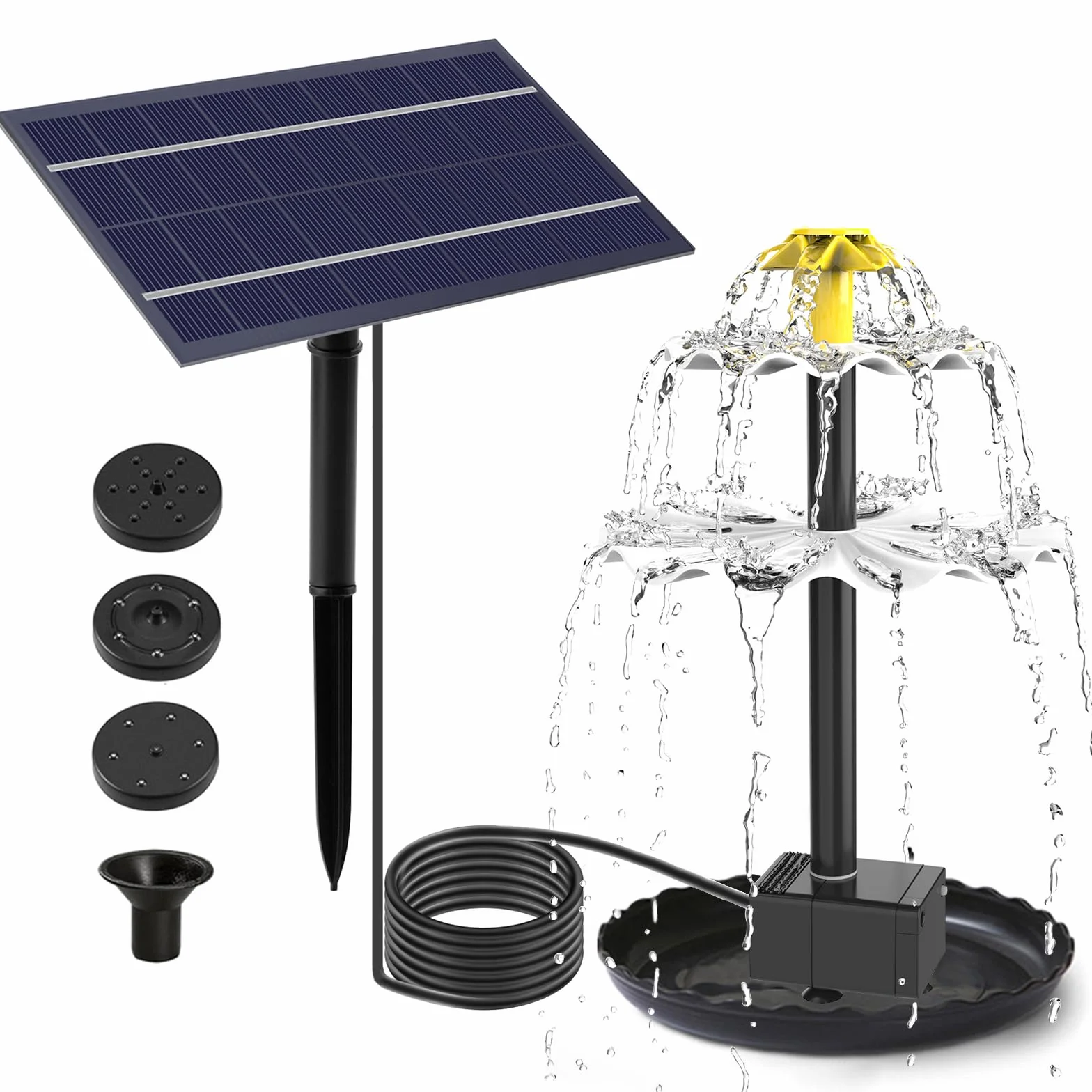 Solarna pompa wodna do stawu, dekoracyjna, pompa słoneczna do fontanny lub ogrodu, pompa wodna z panelem słonecznym, na taras, do ogrodu, wodospad do kąpieli ptaków (2,5 W)
