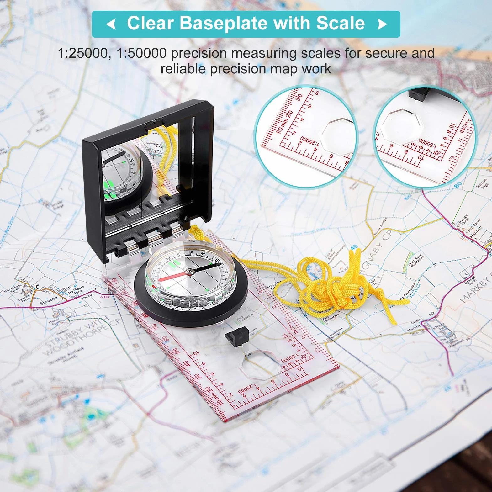 Kompas nawigacyjny do czytania map, wielofunkcyjny kompas Explorer, kompas outdoorowy z metalu z soczewką widzącą, linijka do biegania na orientację, górskie wędrówki,