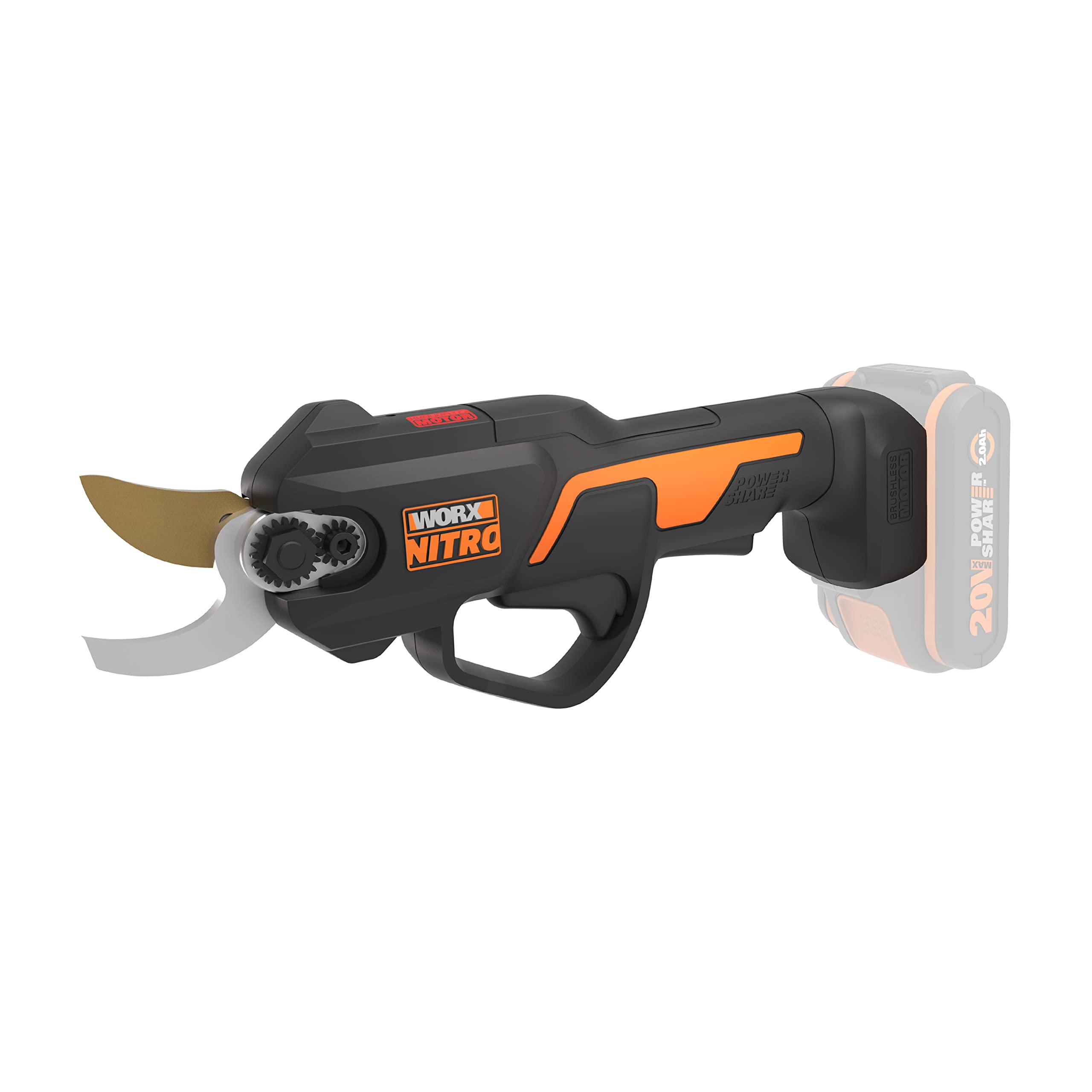WORX Nitro WG330E.9 Akumulatorowe Nożyce do Gałęzi 20 V, Cięcie bez Wysiłku Dzięki Napędowi Silnikiem Bezszczotkowym, bez Akumulatora i Ładowarki