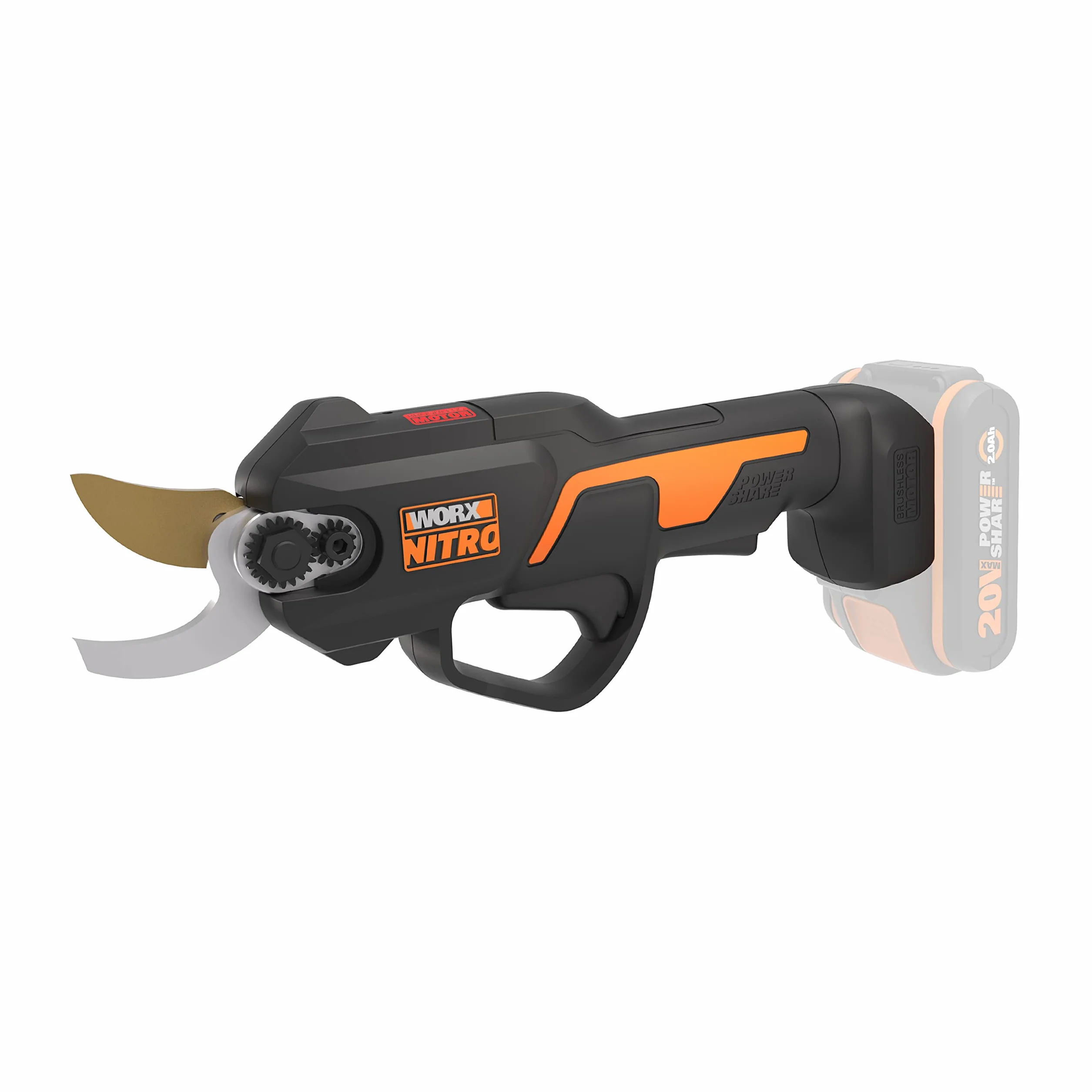 WORX Nitro WG330E.9 Akumulatorowe Nożyce do Gałęzi 20 V, Cięcie bez Wysiłku Dzięki Napędowi Silnikiem Bezszczotkowym, bez Akumulatora i Ładowarki