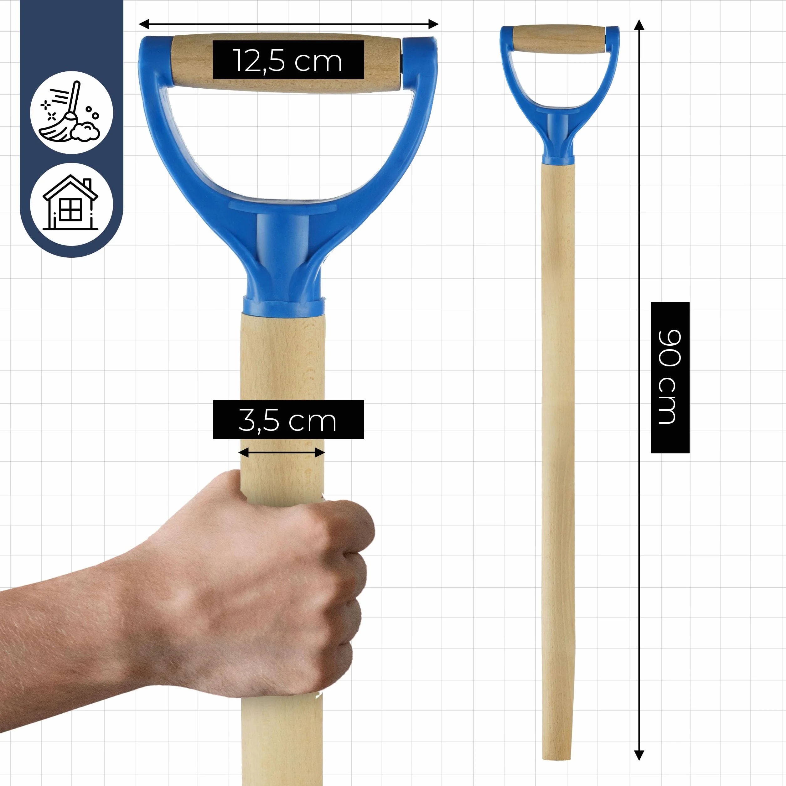Trzonek Drewniany 100 cm, Styl do Łopaty, Szpadla, Trzon z Drewna Bukowego z Rączką, Trwały i Wytrzymały Trzon Wymienny Styl Trzon Kij Do Szpadla ("Y", plastik, 100 cm)