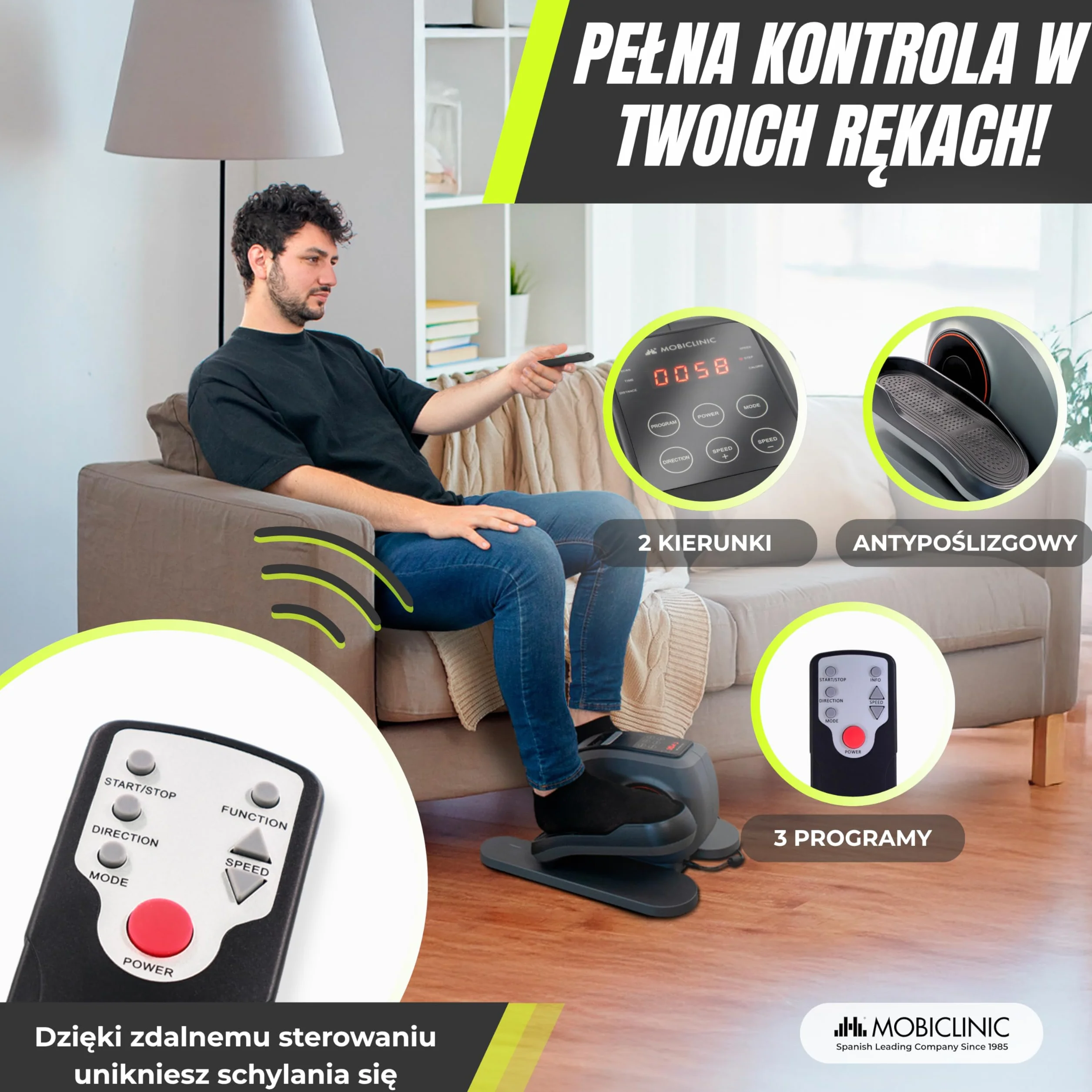 Mobiclinic Pedały Statyczne Elektryczne 10 Prędkości 3 Programy 60W Regulowany Opór Wyświetlacz LCD